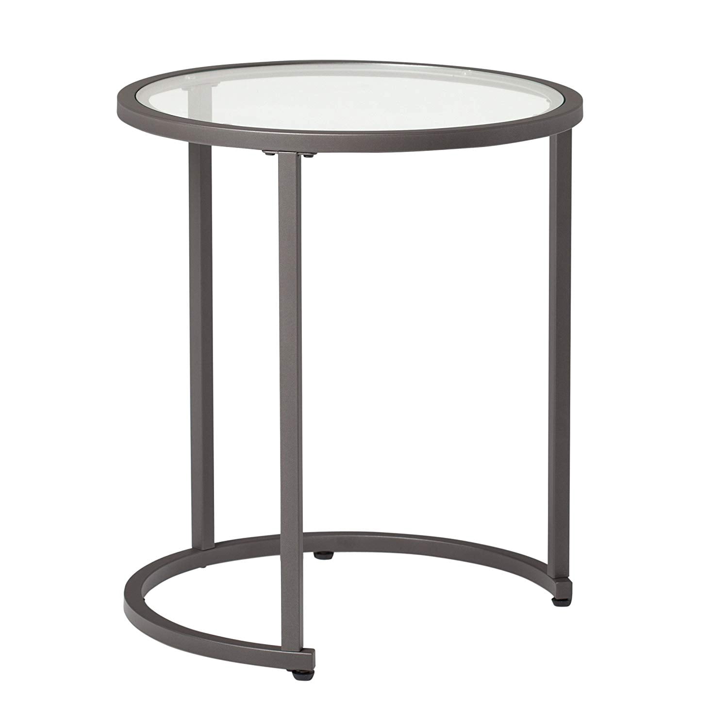 Studio Designs Camber Modern Round Nesting End Tables, Pewter Metal/Glass - Image 7