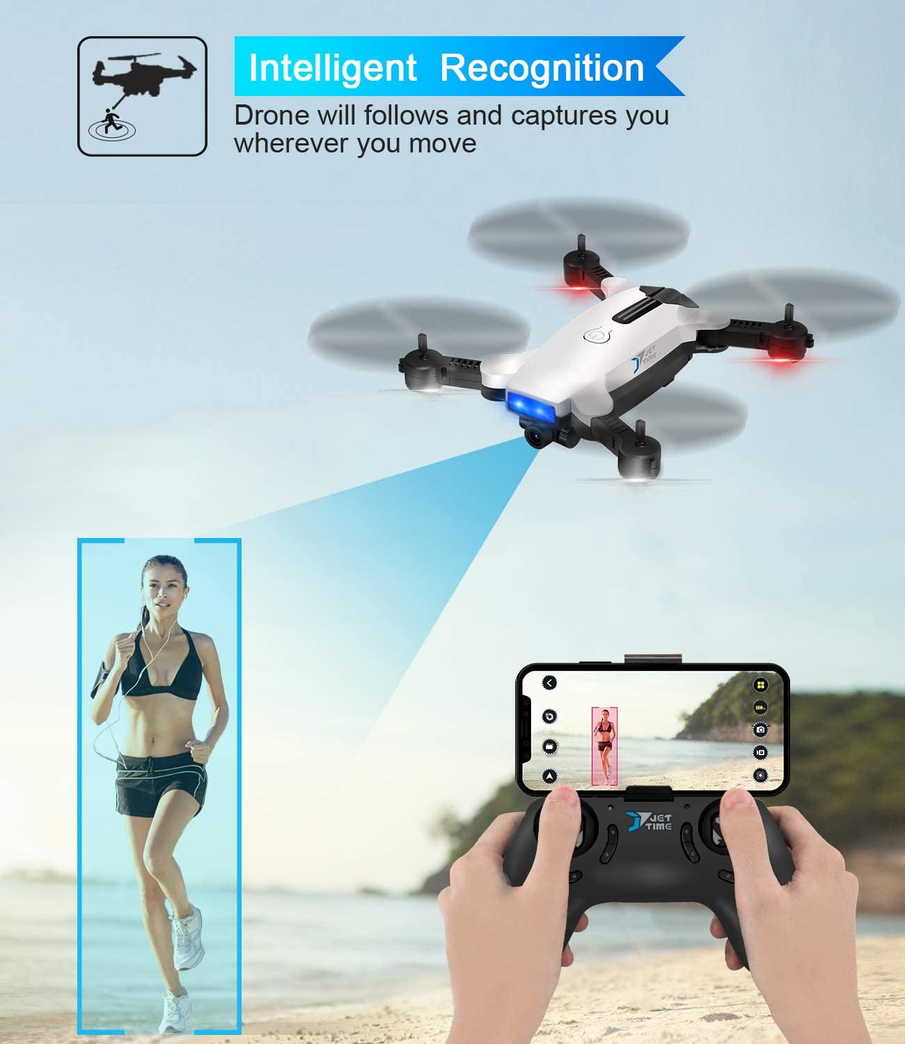 SUPER JOY WiFi 720P HD FPV Drone for Kids, Live Video Follow Me, Gesture Control and More Than 12 Functions Intelligent Quadcopter for Beginners White - Image 4
