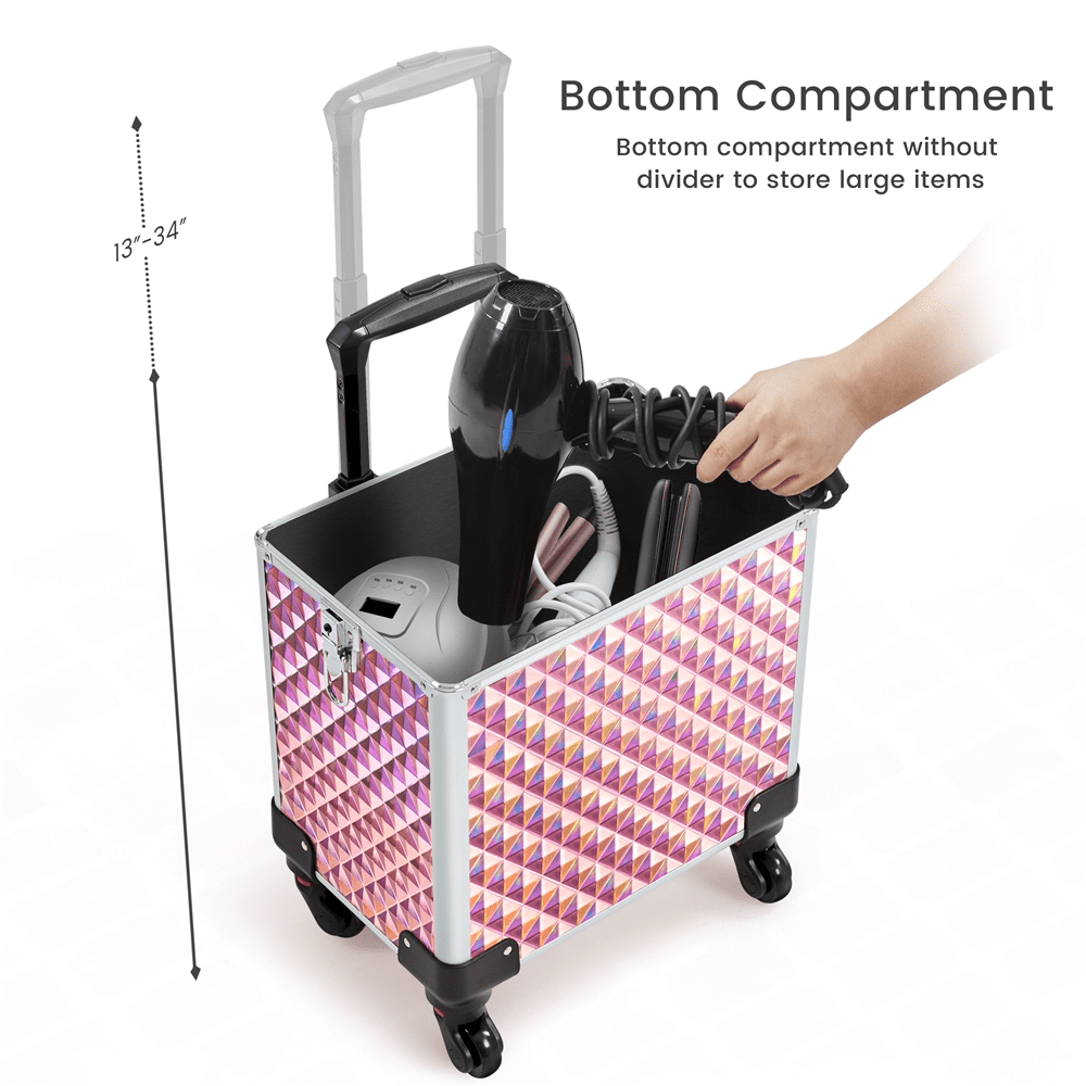 Alden Design 3-in-1 Rolling Makeup Train Case Cosmetic Trolley, Pink - Image 6