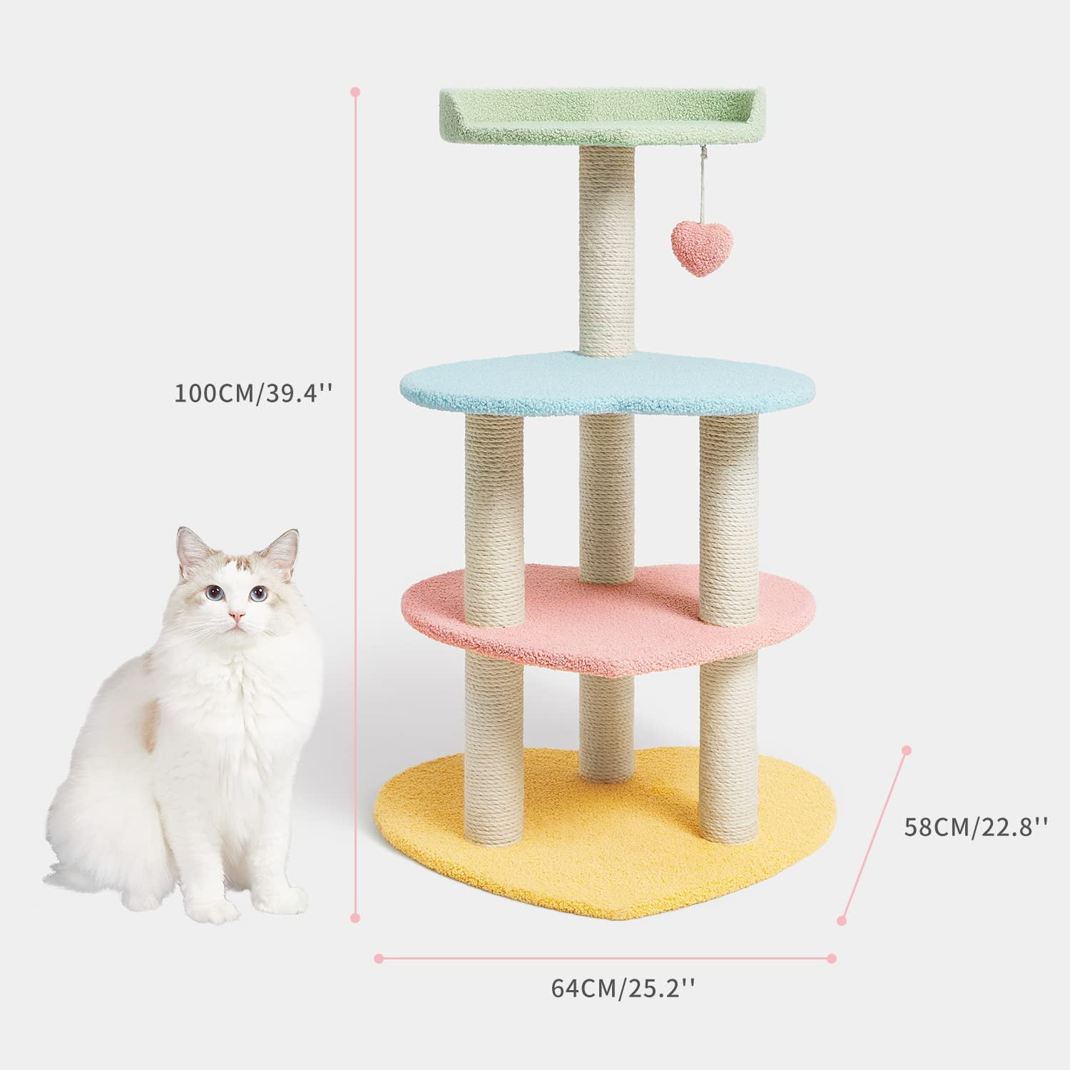 VETRESKA Cat Tree Cat Tower Sisal Scratching Posts Multi-Level Platform Activity Furniture 39.4'' - Image 8