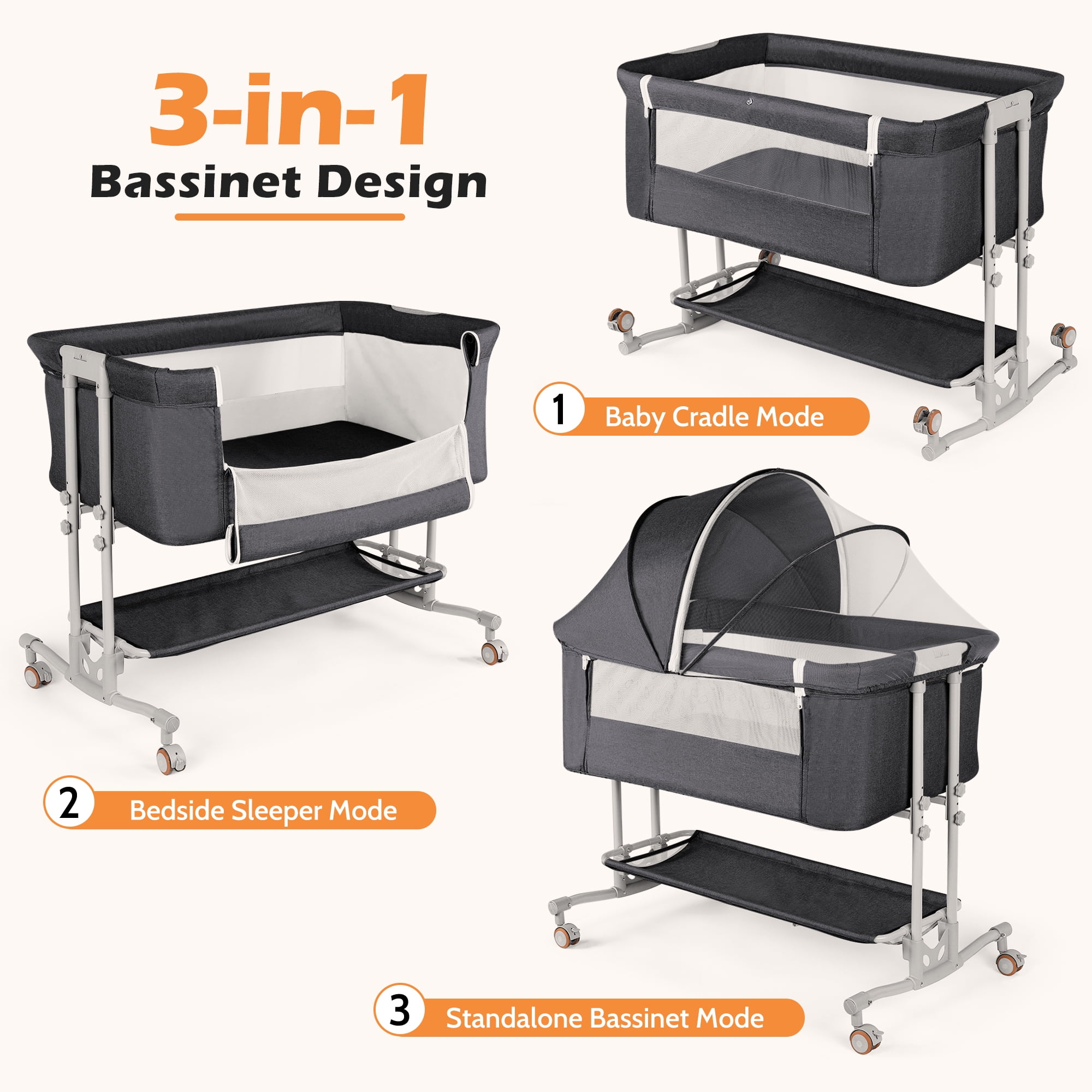 Babyeap Baby Bassinet Bedside Sleeper Bassinet for 0–5 Months Infants, Unisex, Dark Gray - Image 8
