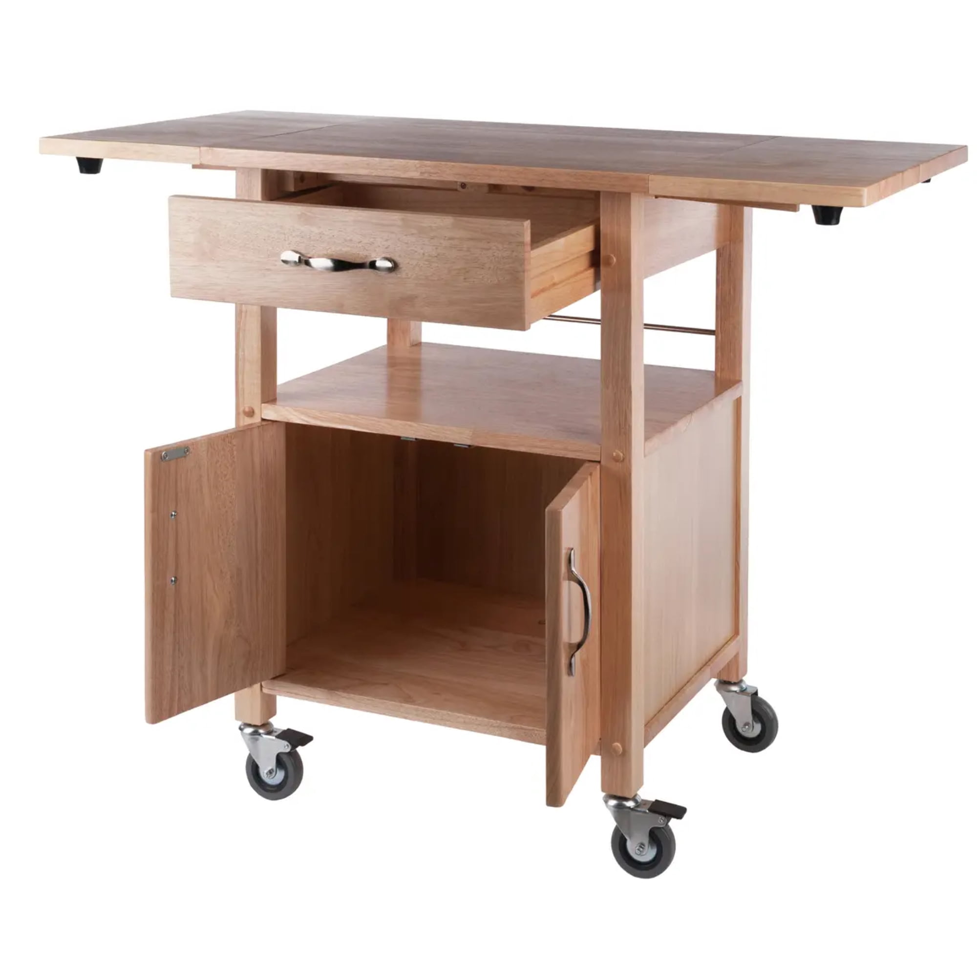 Contemporary Home Living Drop Leaf Wooden Storage Kitchen Utility Cart - 43.25" - Beige - Image 4