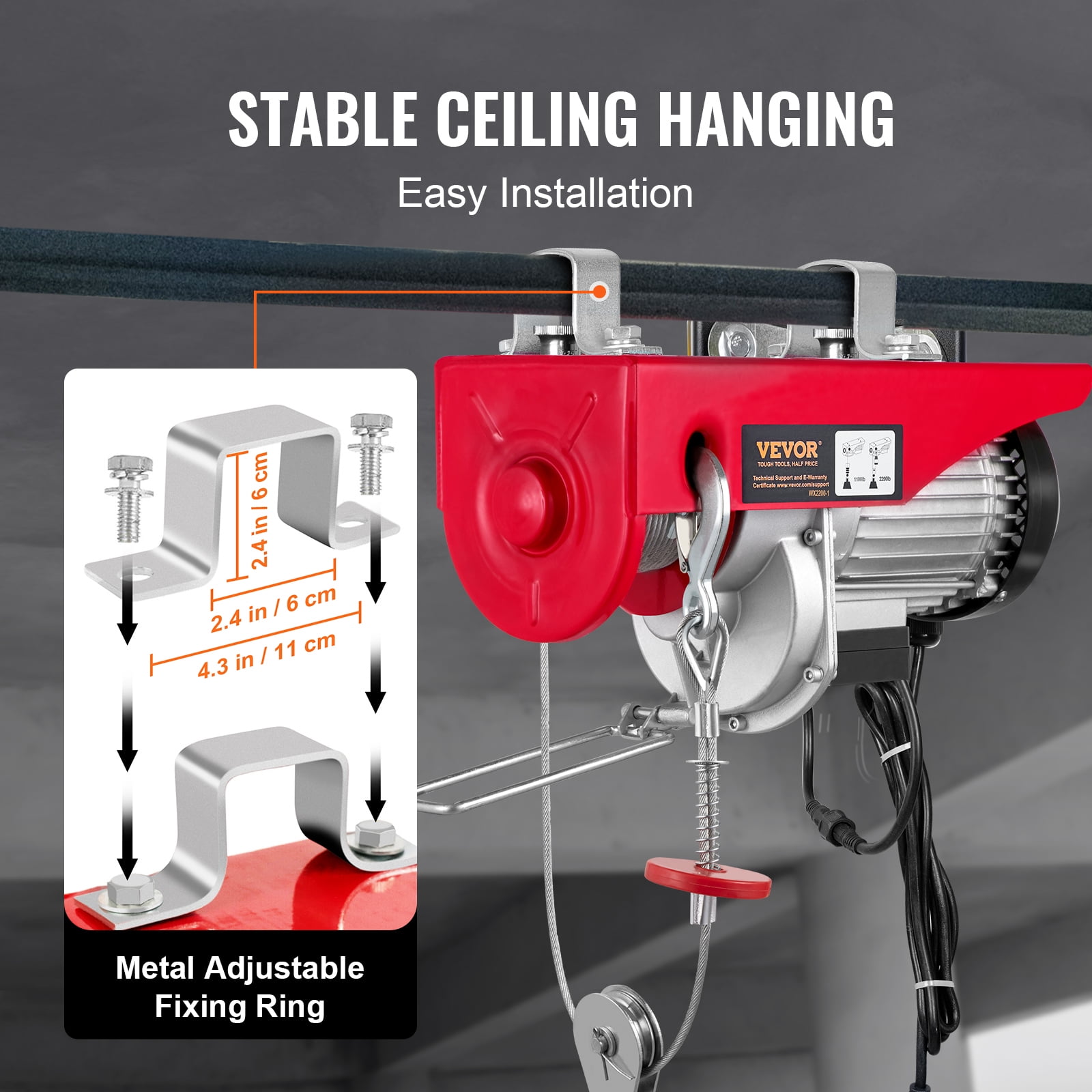 VEVOR Lift Electric Hoist 2200lbs, 1600W 110V Electric Winch with Wireless Remote Control - Image 3