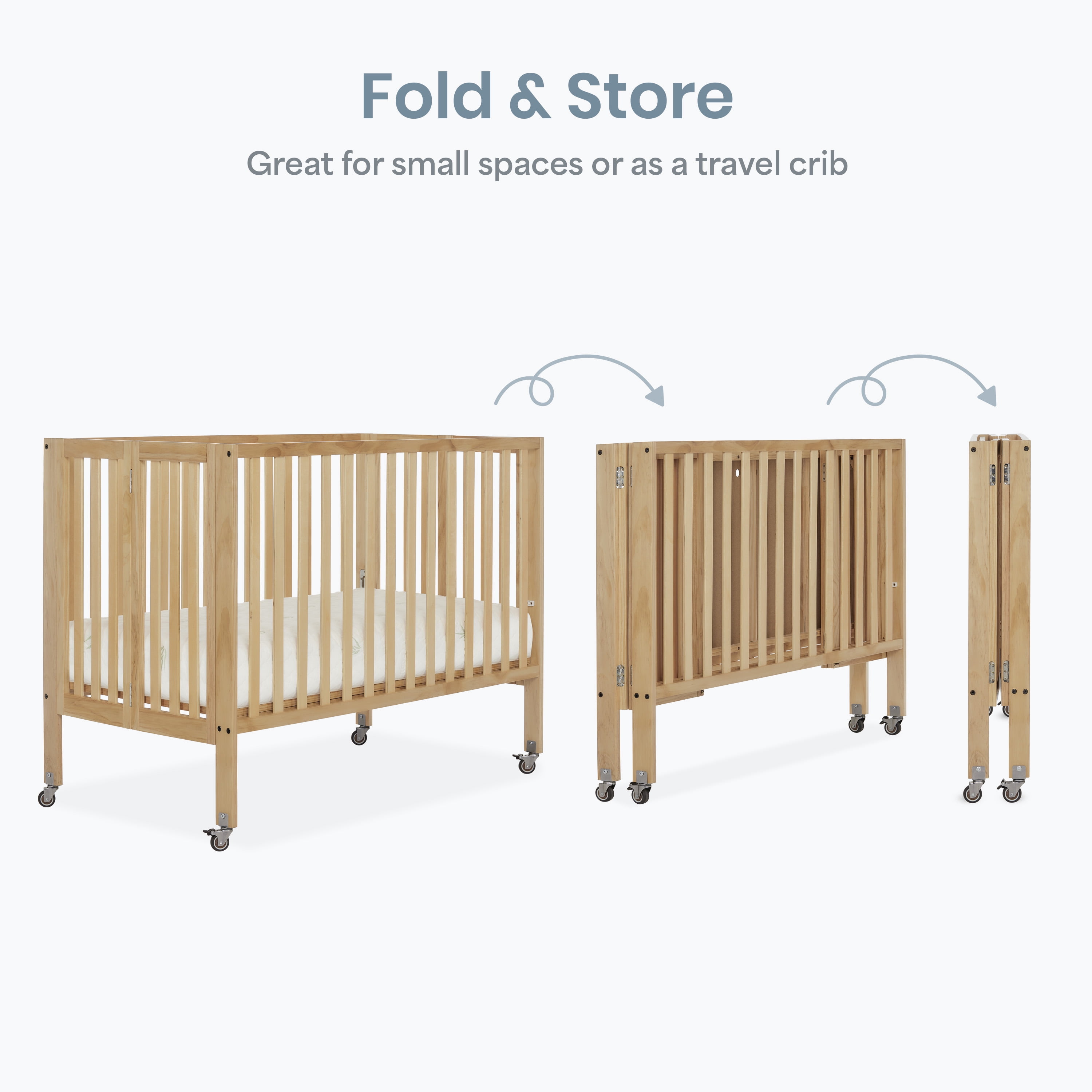 Dream On Me Quinn Full-Size Folding Crib, Removable Wheels, Modern Nursey, Adjustable Mattress Support, Patent Folding System in Natural - Image 2