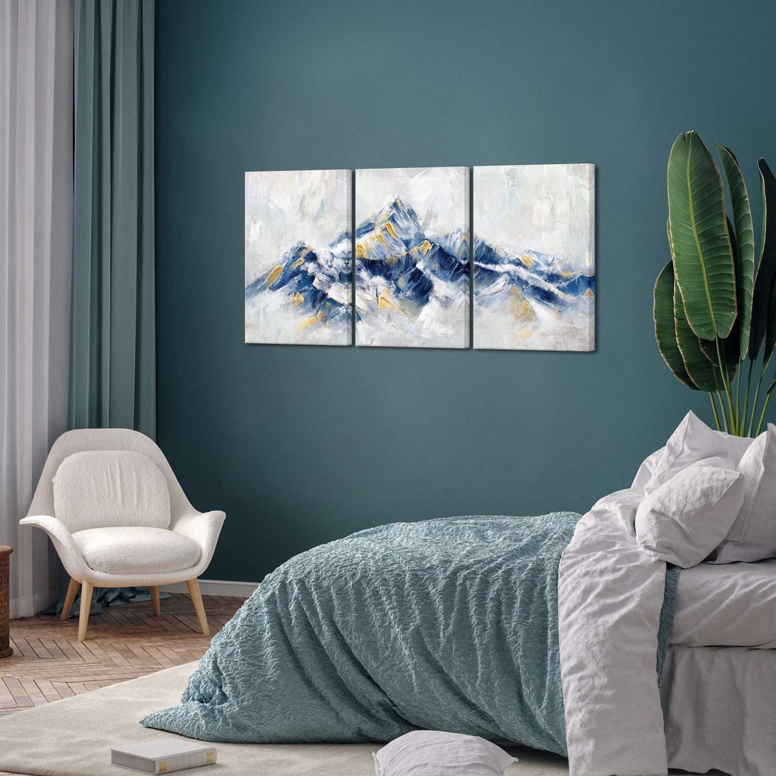 Visual Art Decor Blue Decor Large Abstract Framed Canvas Wall Art 3 Piece Mountain Landscape Bedroom Living Room Home Decorations Paintings Pictures Prints Modern Artwork 16"x 24"x 3 Pcs - Image 5