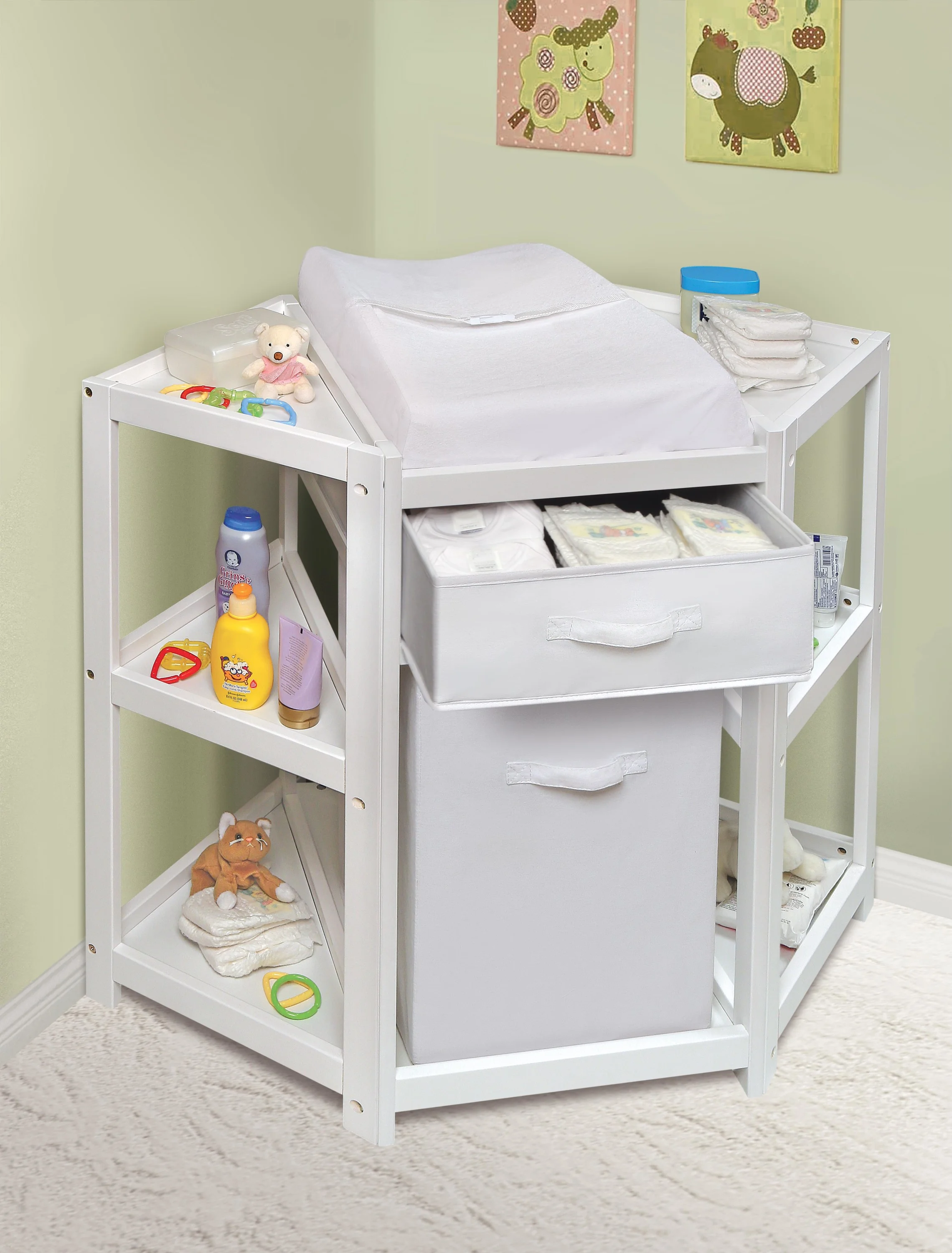Badger Basket Diaper Corner Baby Changing Table with Hamper and Basket - White - Image 6