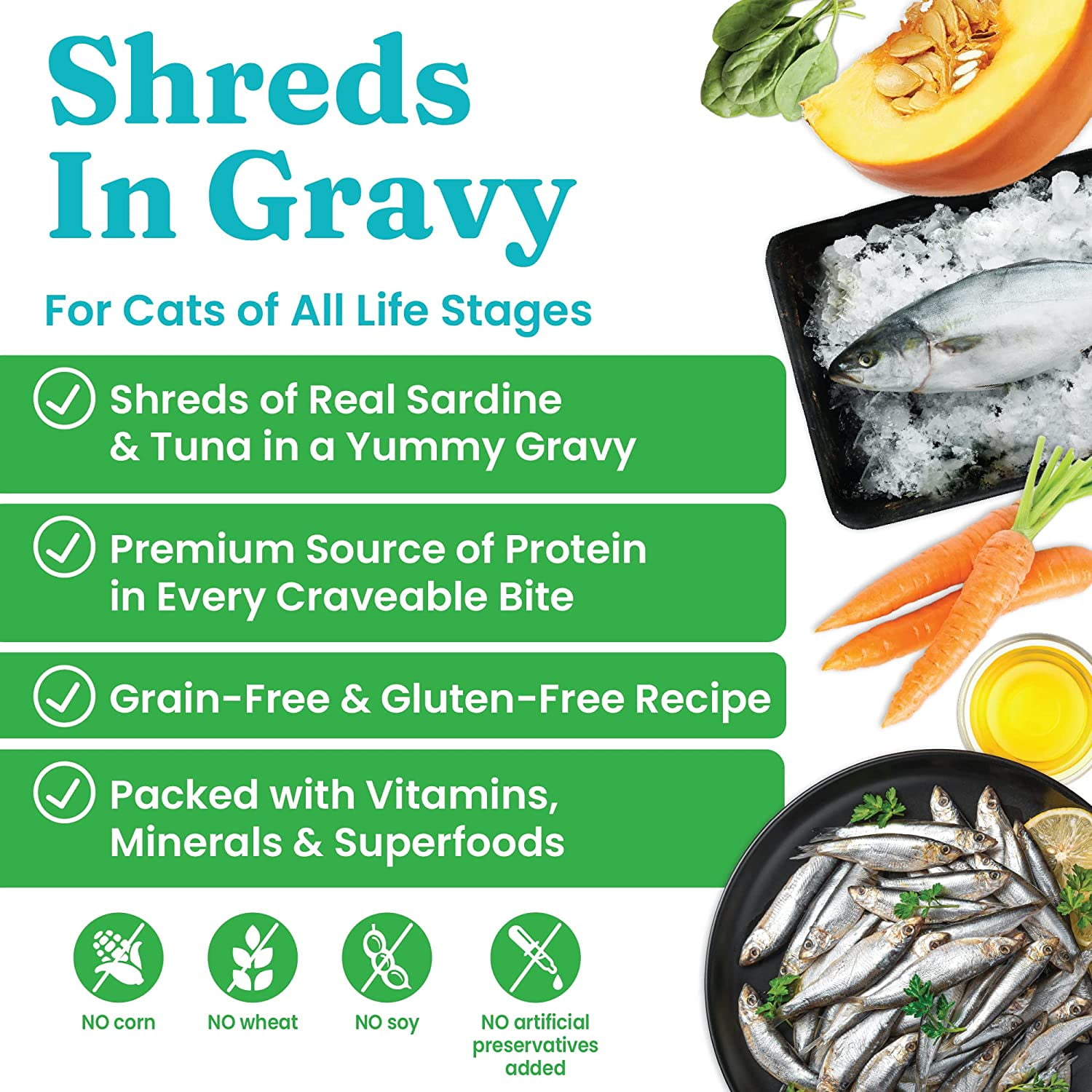 Solid Gold Shreds in Gravy with Real Tuna & Sardine for Cats - Canned Wet Cat Food - Grain & Gluten Free Shreds with Gravy - Superfood, Protein, Vitamins, Minerals & Amino Acids - 16ct/6oz Can - Image 3