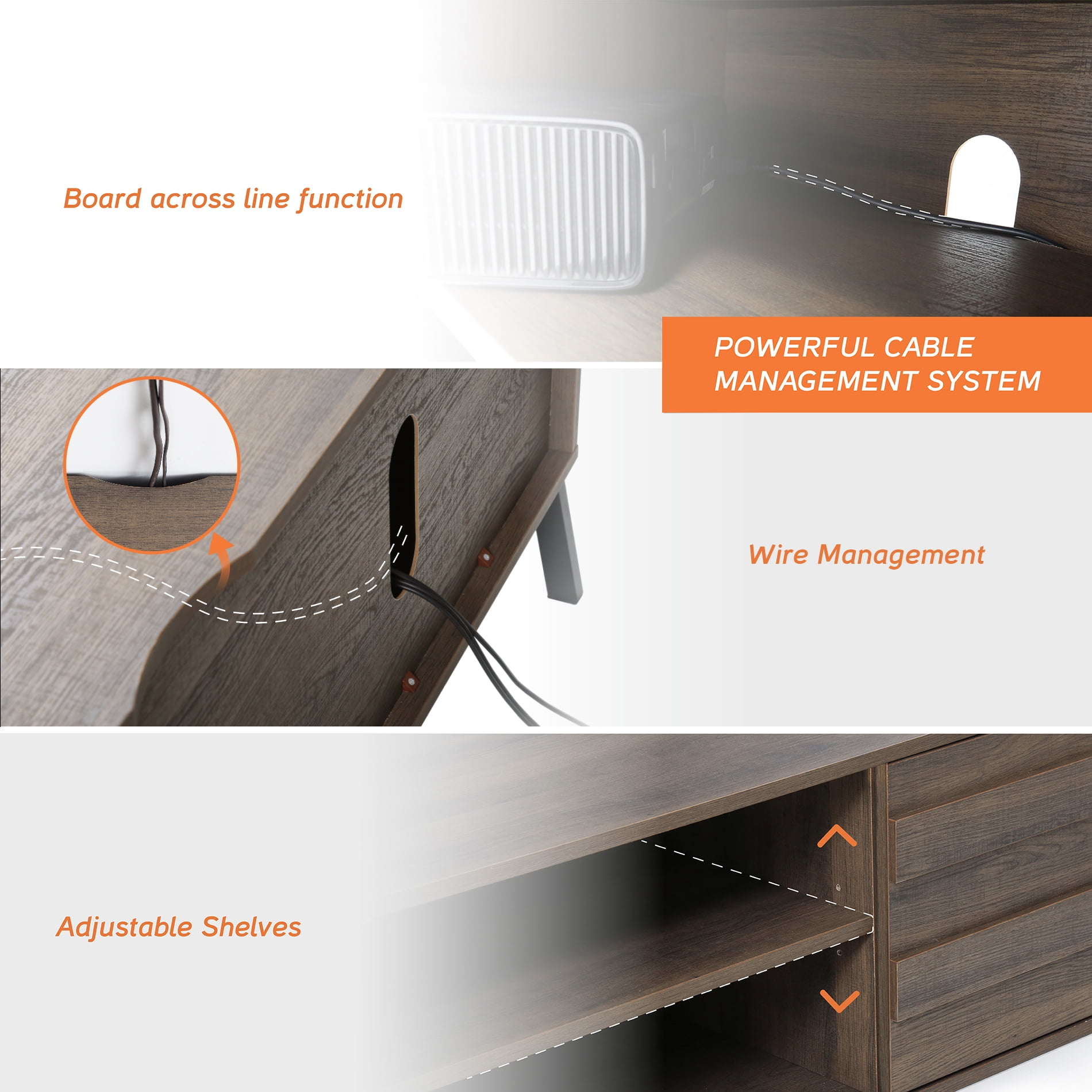 TV Stand for TVs up to 55" with Door, Mid Century Modern TV Console Media Cabinet for Living Room Bedroom, Brown - Image 6