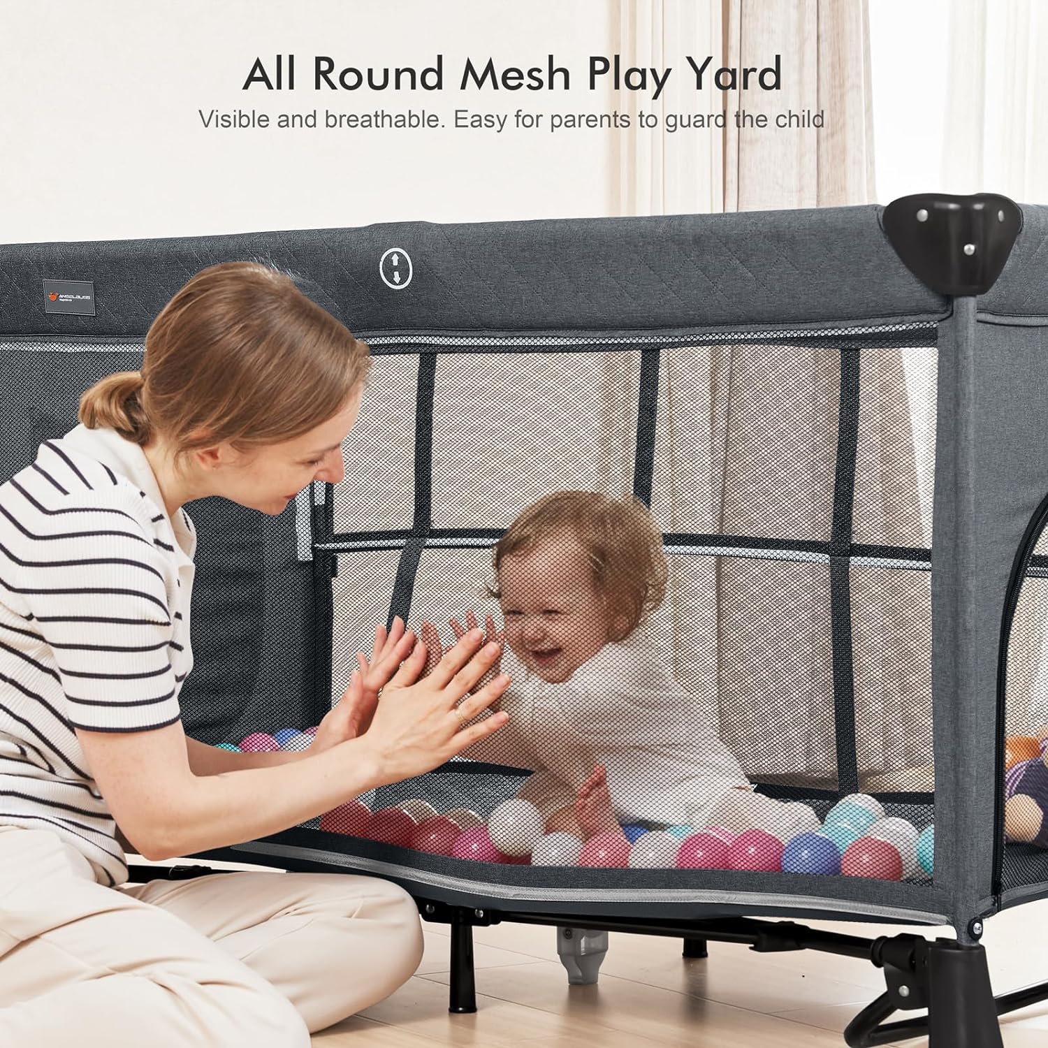 ANGELBLISS 5 in 1 Baby Bassinet Bedside Crib, Rocking Bassinet with Diaper Changer, Pack and Play with Bassinet, Portable Folding Playpen Playard with Mobile, Sheet & Mattress(Grey) - Image 5