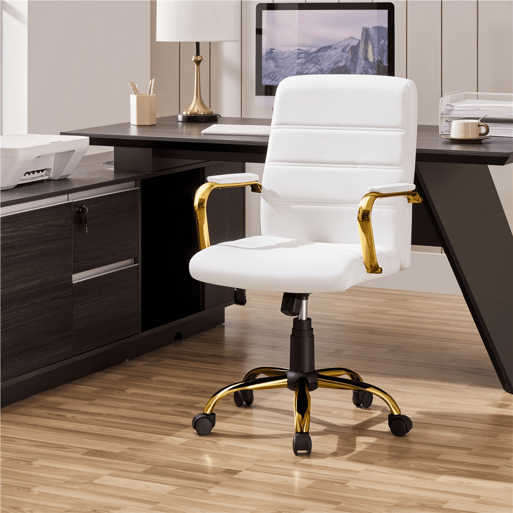 Alden Designs Mid-Back Executive Swivel Office Chair with Metal Frame and Arms, White - Image 3