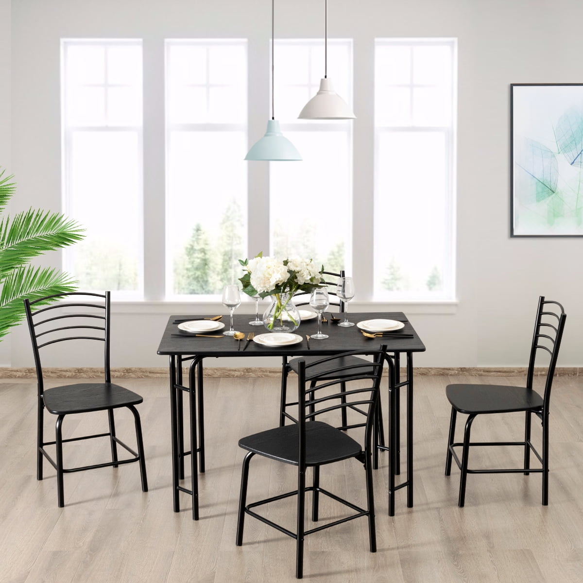 Topbuy 5 Pieces Dining Table and Chair Set Metal Frame Wooden Tabletop - Image 5