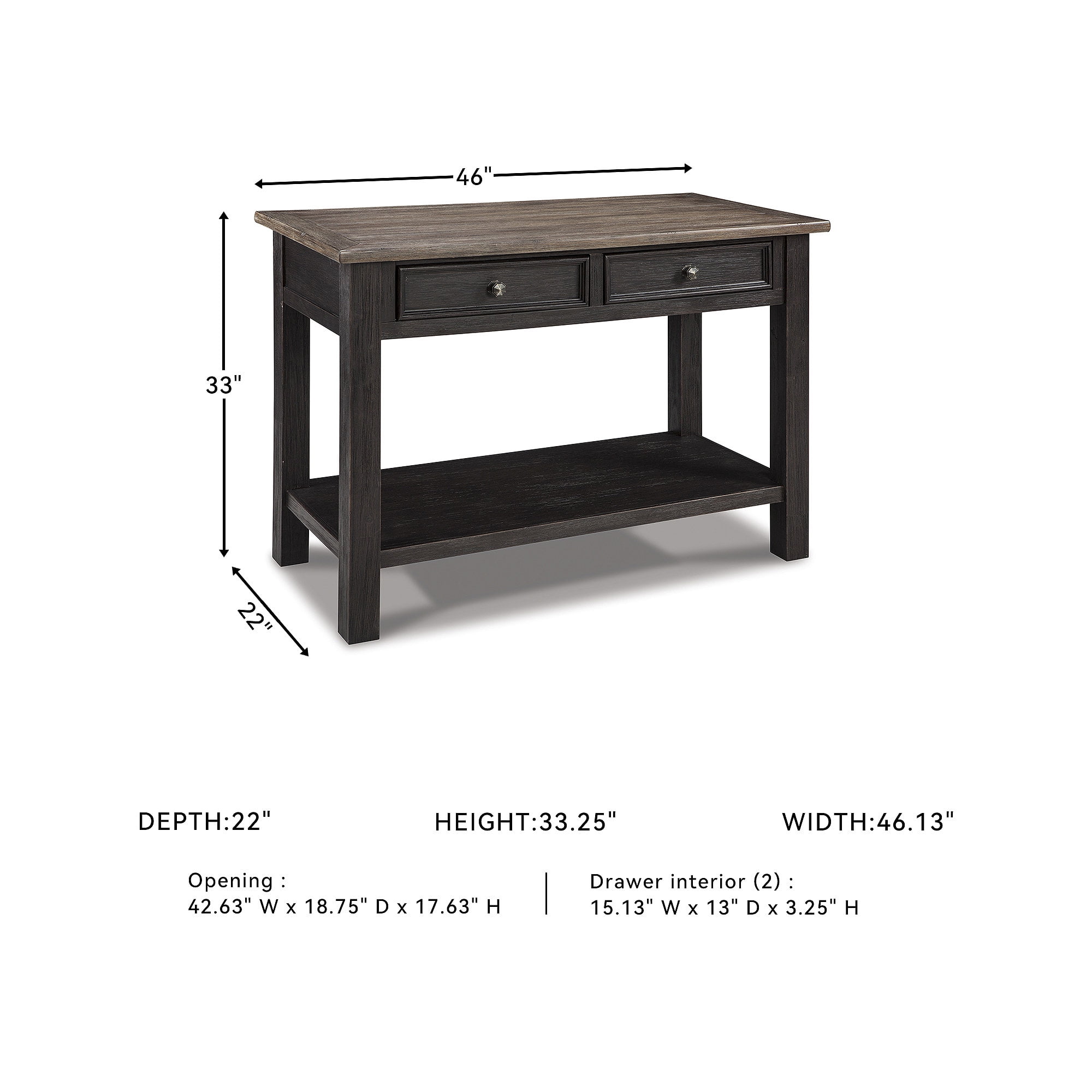 Signature Design by Ashley Tyler Creek 2 Drawer Sofa/Console Table, Grayish Brown/Black - Image 4