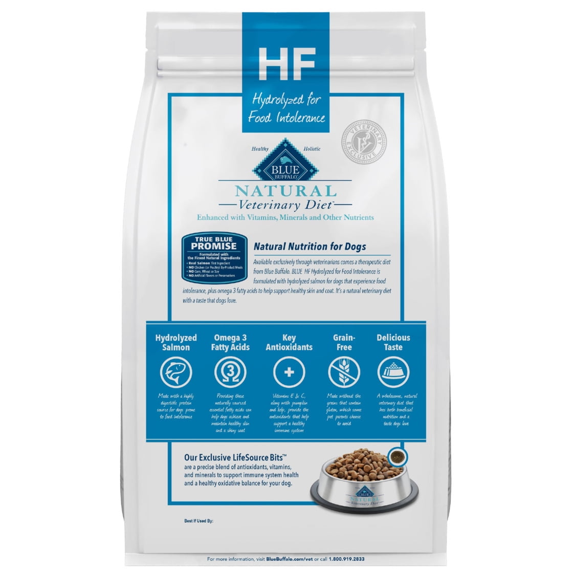 Blue Buffalo Veterinary Diet HF Hydrolyzed Food Intolerance Dry Dog Food, Salmon, 6-lb. Bag - Image 2