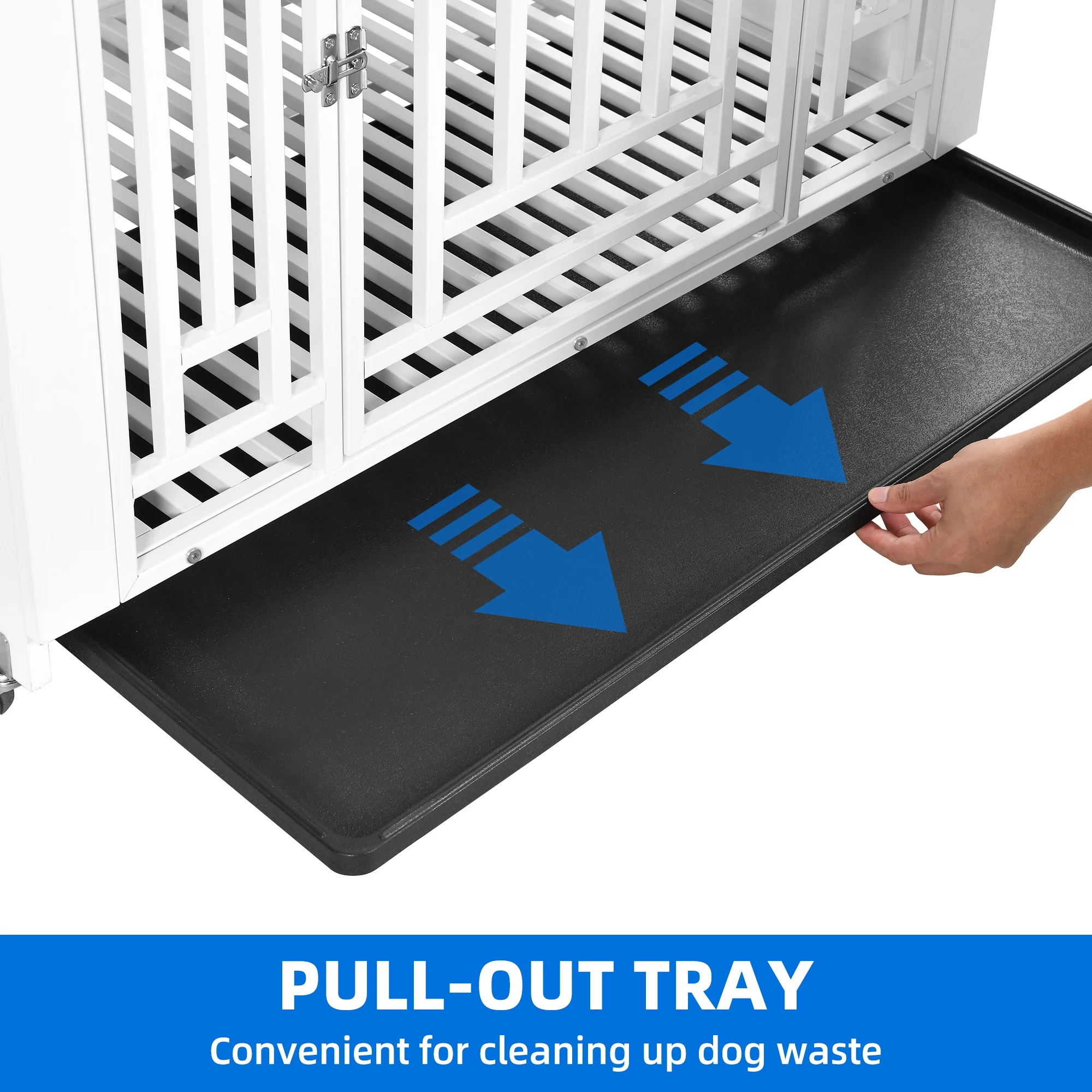 Uforic 38" Dog Crate Furniture with 4 Wheels, Indoor Furniture Style Wooden Large Dog Kennel, White - Image 4