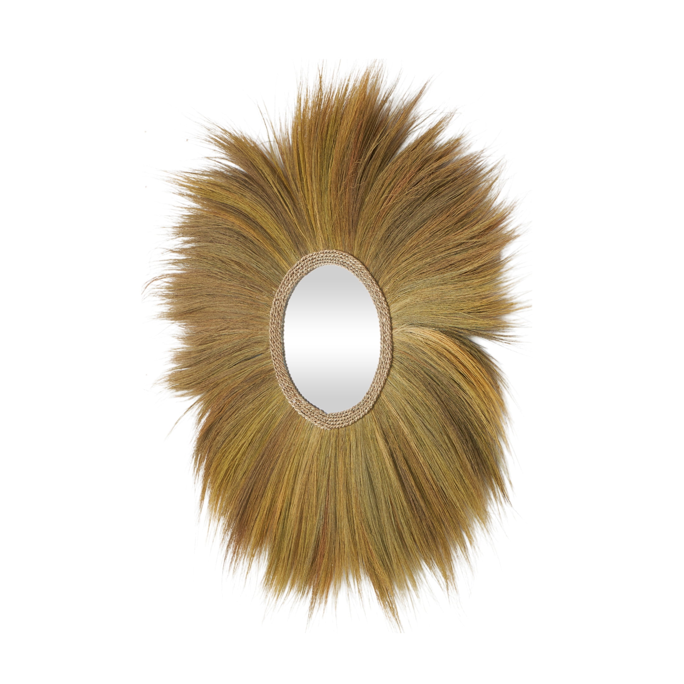 DecMode 45" x 45" Brown Tribal Inspired Sunburst Grass Wall Mirror with Coiled Rope Center - Image 5