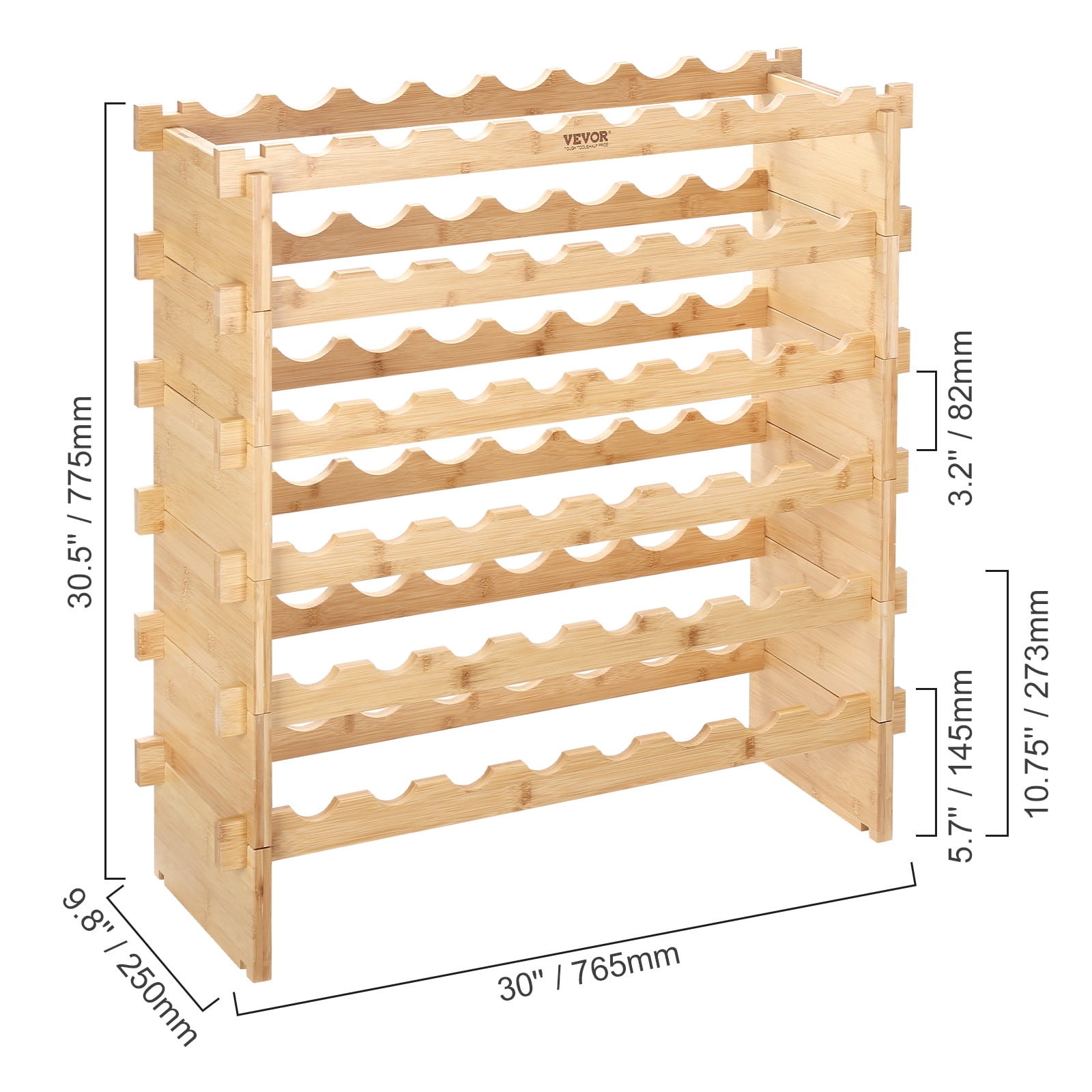 BENTISM Stackable Modular Wine Rack Bamboo Wood Display Shelf 6-Tiers - Image 3