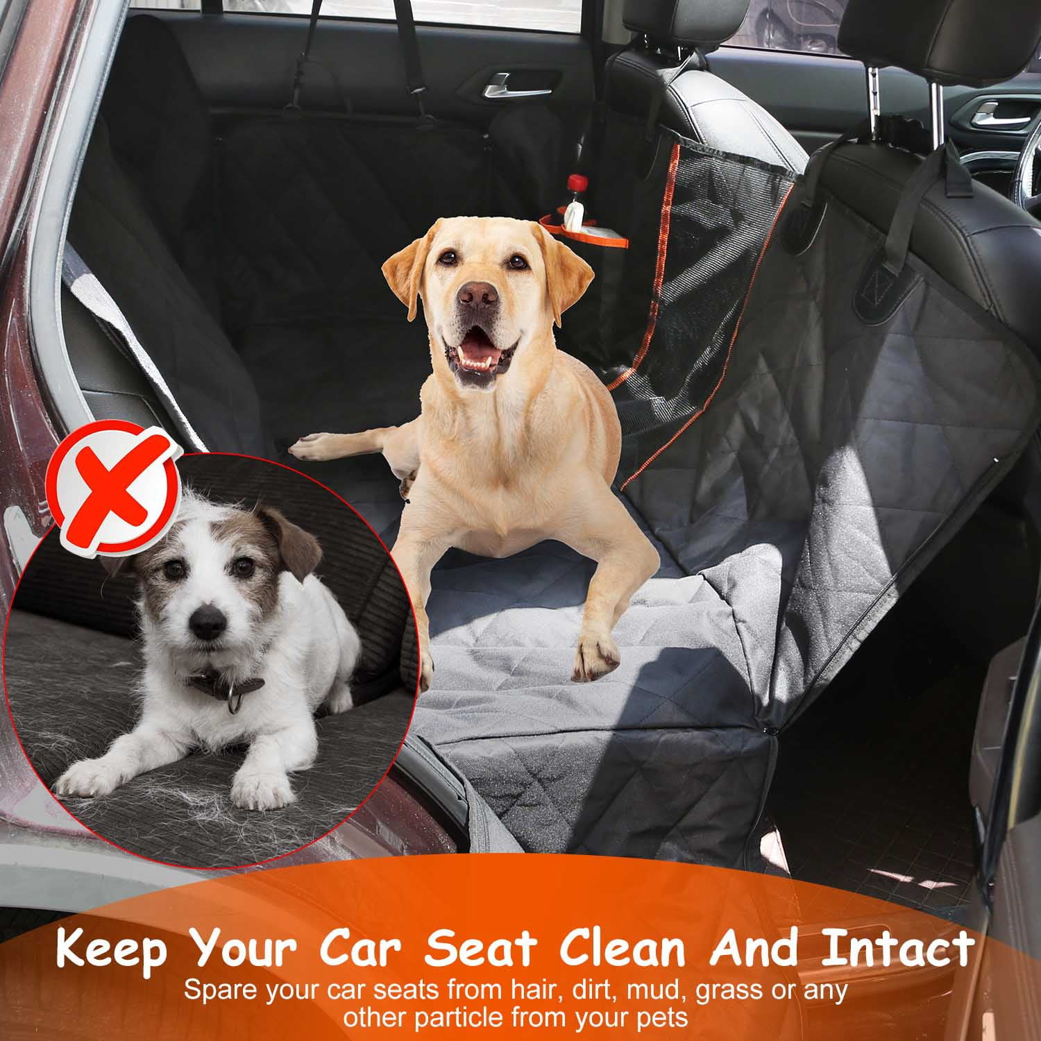 48.6x82.3in Dog Car Seat Cover Moclever Water Resistant Scratchproof Pet Car Rear Protector Mat Pet Back Seat Hammock with 2 Door Slide Straps for Car Truck SUV, Black - Image 6