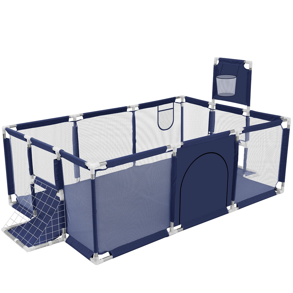Baby Playpen, HDJ 71 inch Extra Large Baby Playard with Basketball Hoop and Breathable Mesh, Play Fence for Indoors Outdoors,Blue - Image 2