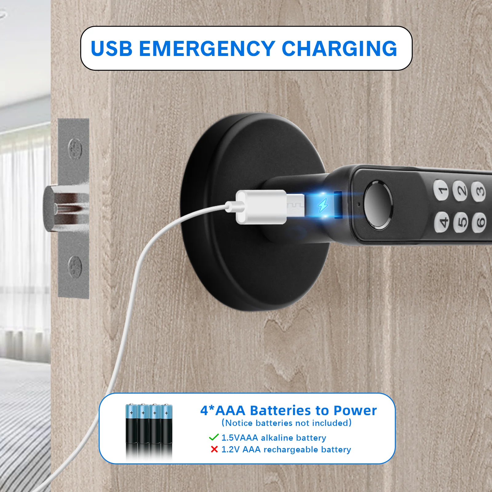 Gavdhe Smart Lock, Fingerprint Door Lock, Biometric Keyless Entry Door Knobs with Keypads 1 Set - Image 3