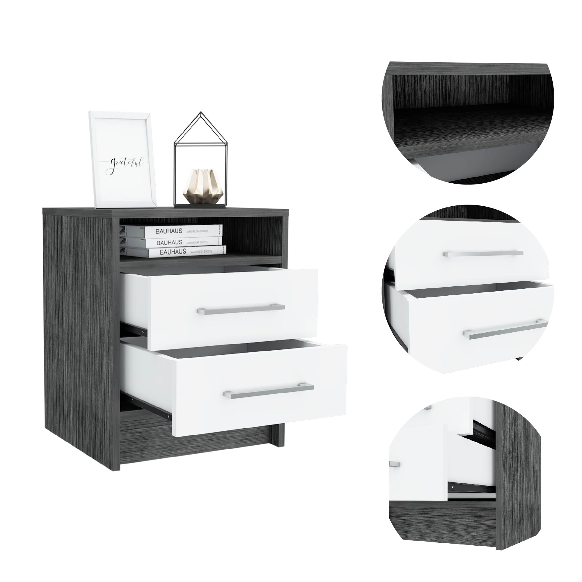 Boahaus Malaga Modern Nightstand, White-Gray Painted, 2-Drawers, for Bedroom - Image 3