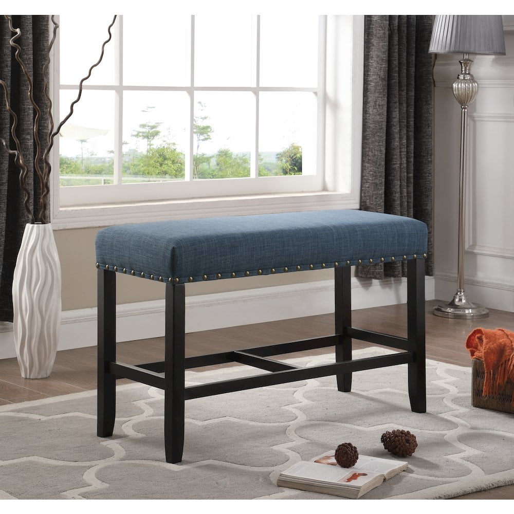 Roundhill Furniture Biony Fabric Counter Dining Bench with Nailhead Trim Blue - Image 5