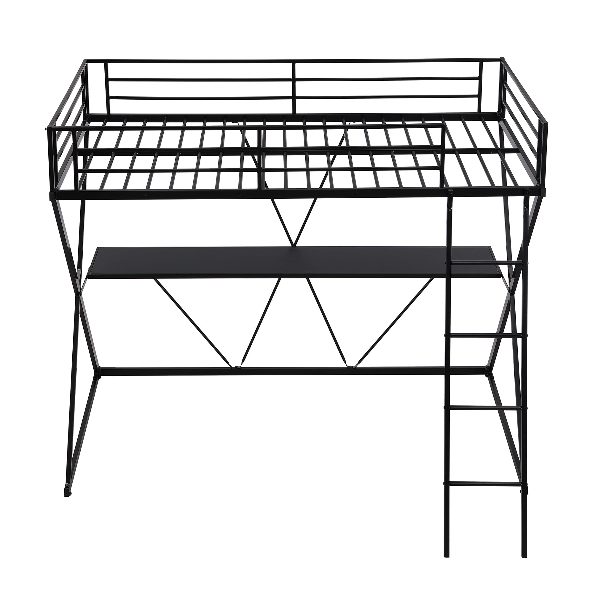 EUROCO Steel Twin Loft Bed with Desk and Ladder, X-Shaped Frame for Kids Teens, Black - Image 9