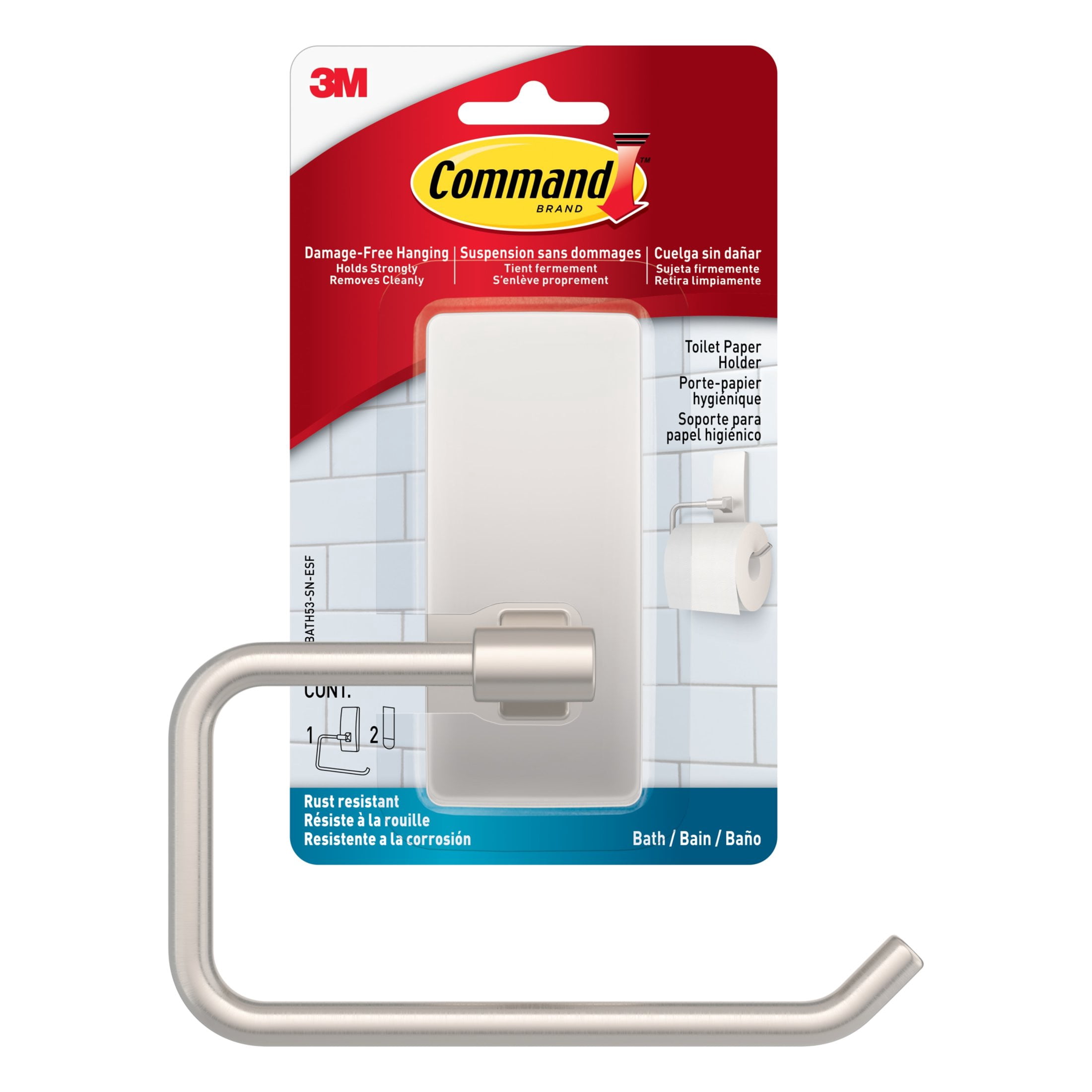 Command Bath Satin Nickel Toilet Paper Holder and Command Bath Satin Nickel Towel Ring - Image 2