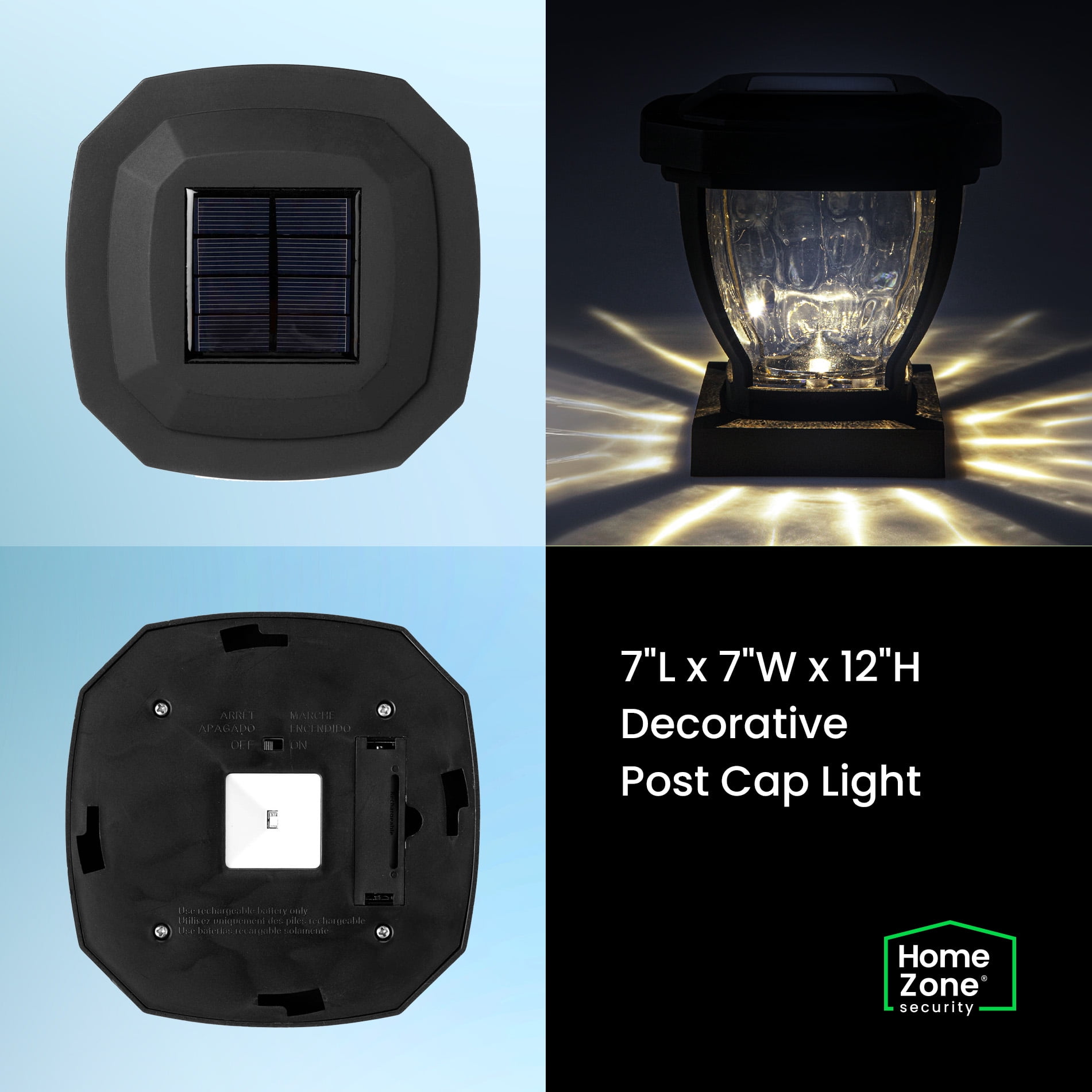 Home Zone Security Solar Post Cap Lights - Decorative Glass LED Outdoor Fits 3.5 x 3.5 in. Post Lights, Black (12-Pack) - Image 4