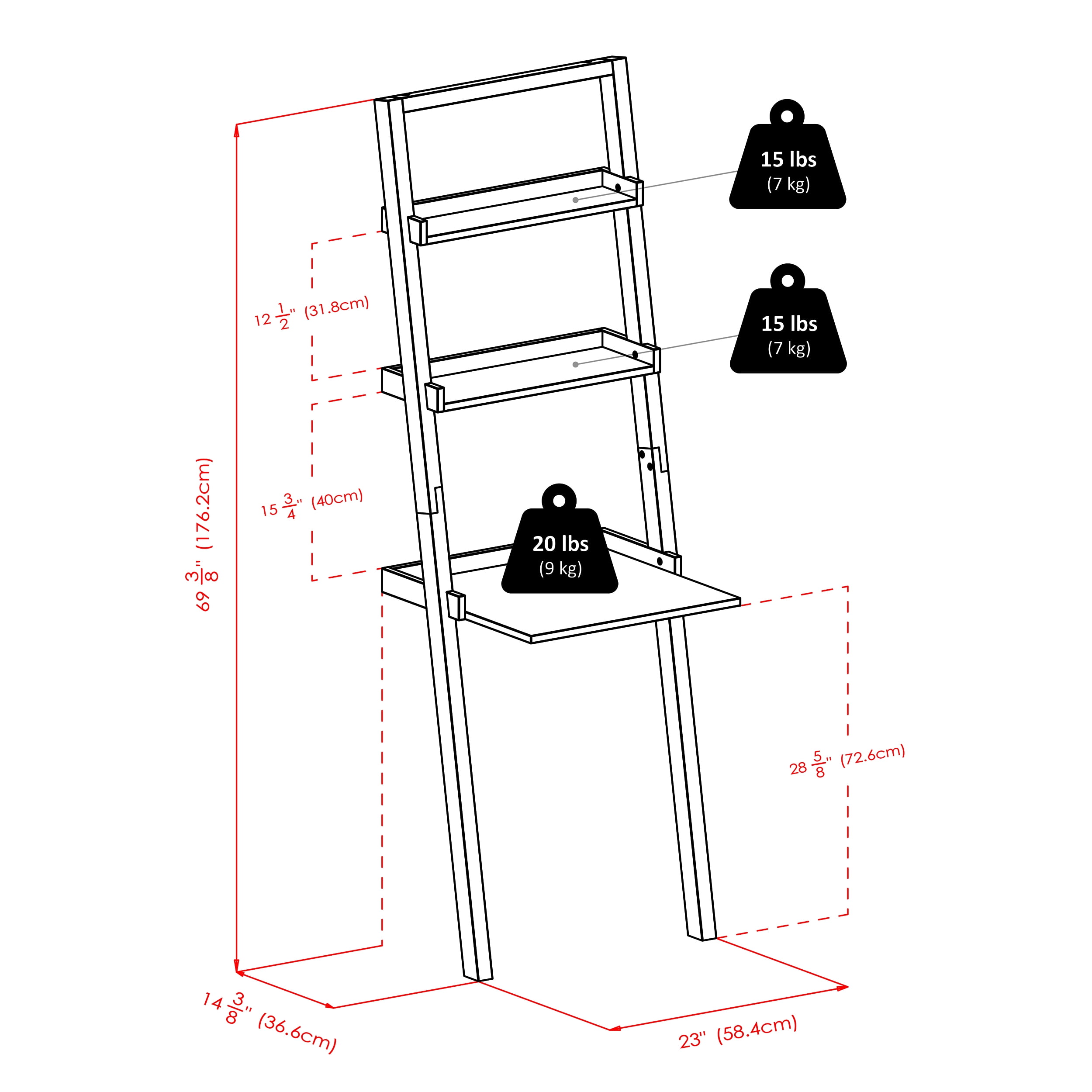 Winsome Wood Bellamy Leaning Desk with Shelves, Black Finish - Image 4