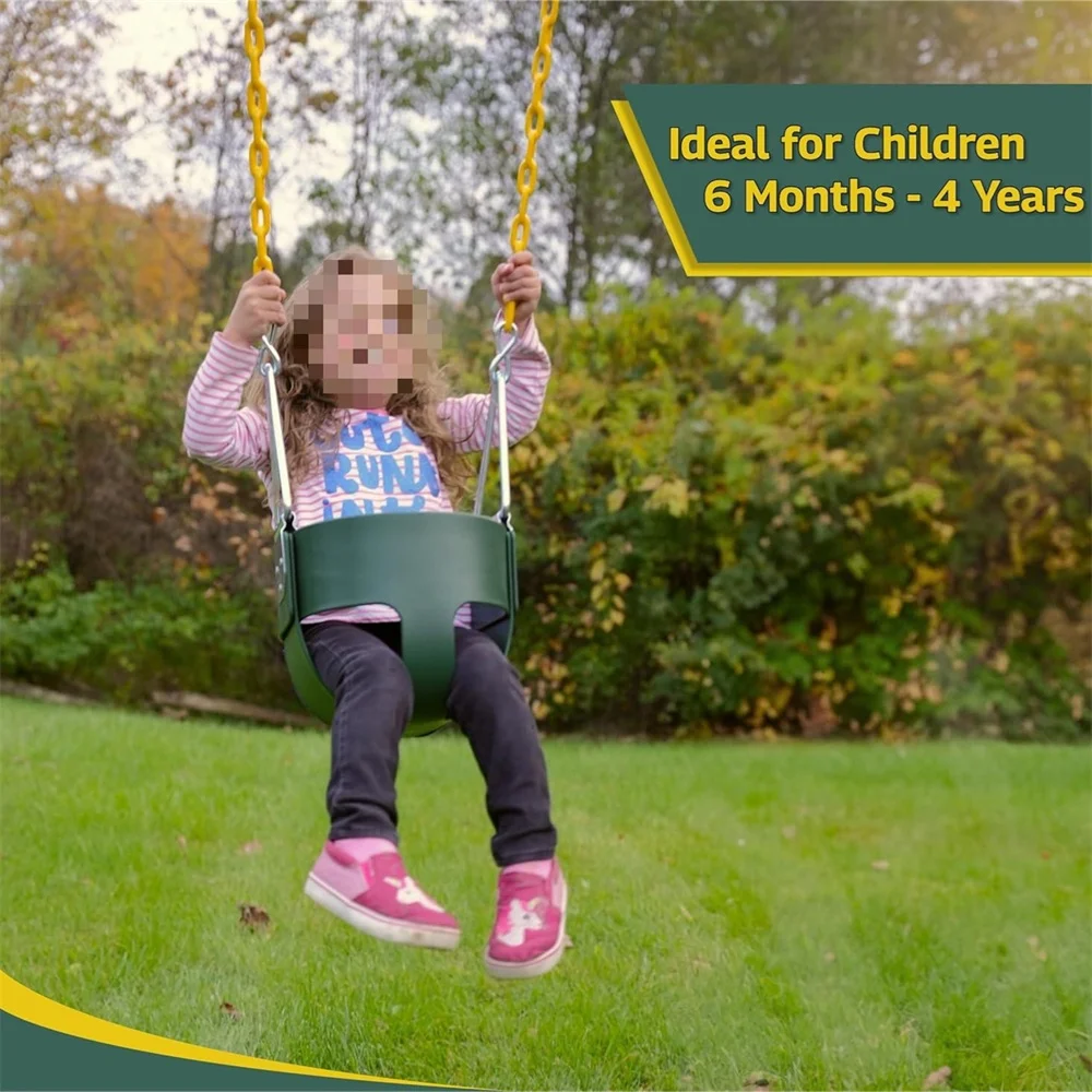 EOTVIA Toddler Swing, Heavy Duty High Back Full Bucket Toddler Swing Seat with Coated Chains, Green Baby Swing Outdoor Swing Set Accessories for Backyard Ourdoor Indoor, Easy Install,Support 330lbs - Image 5