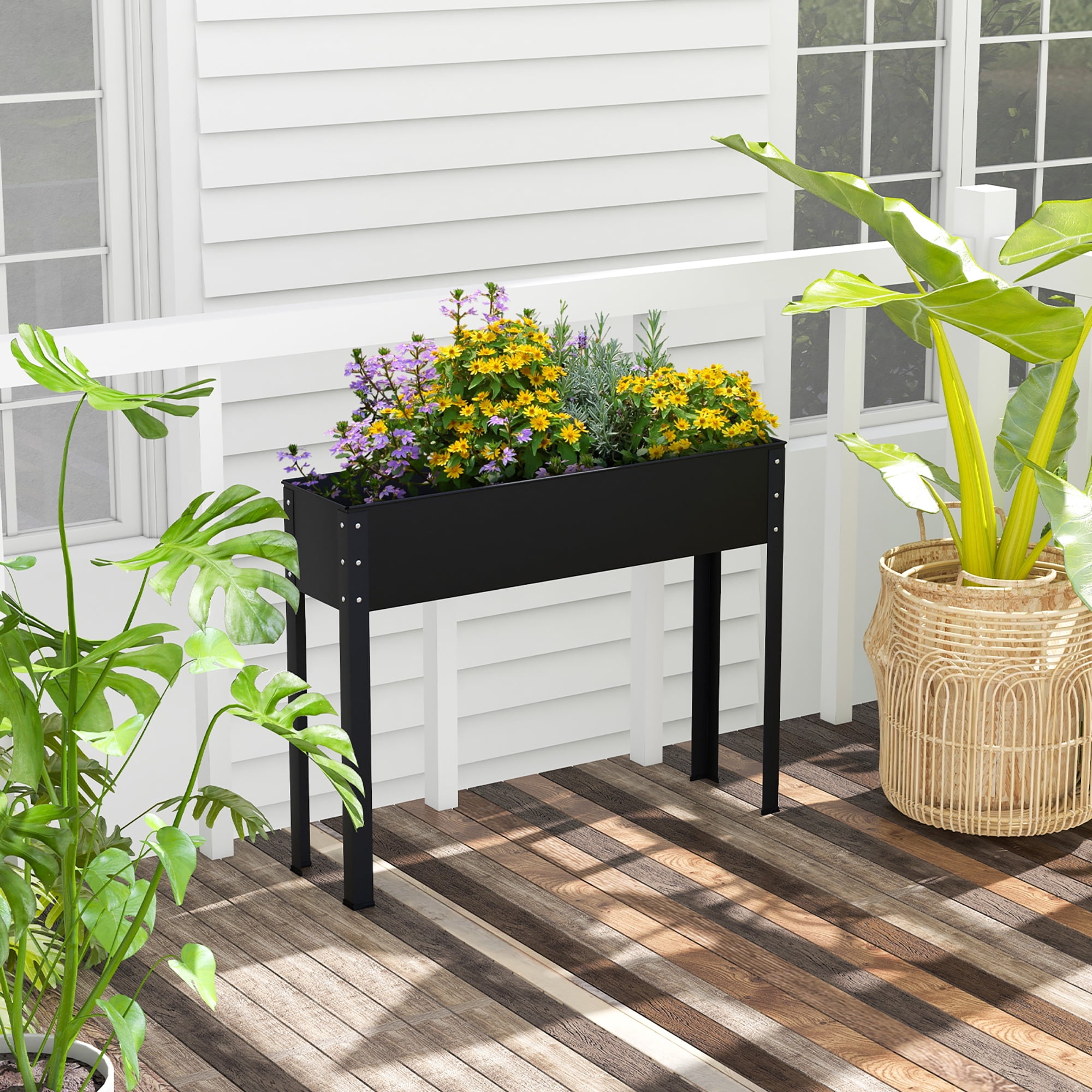 Costway 40'' Raised Garden Bed with Legs Metal Elevated Planter Box Drainage Hole Backyard - Image 3