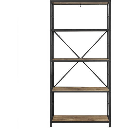 River Street Designs 60" Rustic Metal and Wood Media Bookshelf Bookcase - Image 6