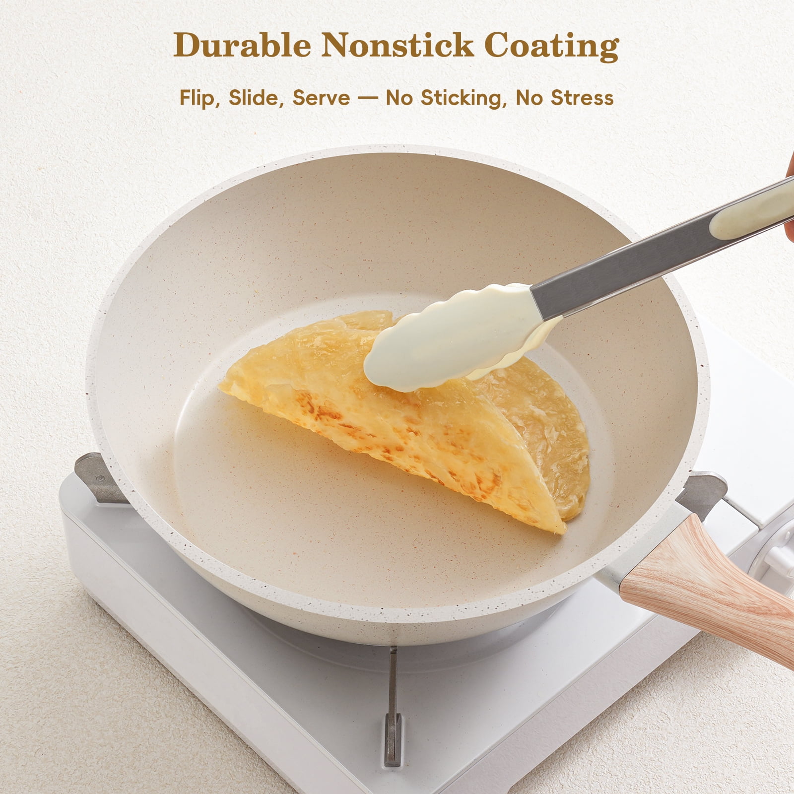 12pcs Pots and Pans Set Non Stick Granite Skillet Frying Kitchen Cooking Cookware for Daily Cooking-White - Image 5