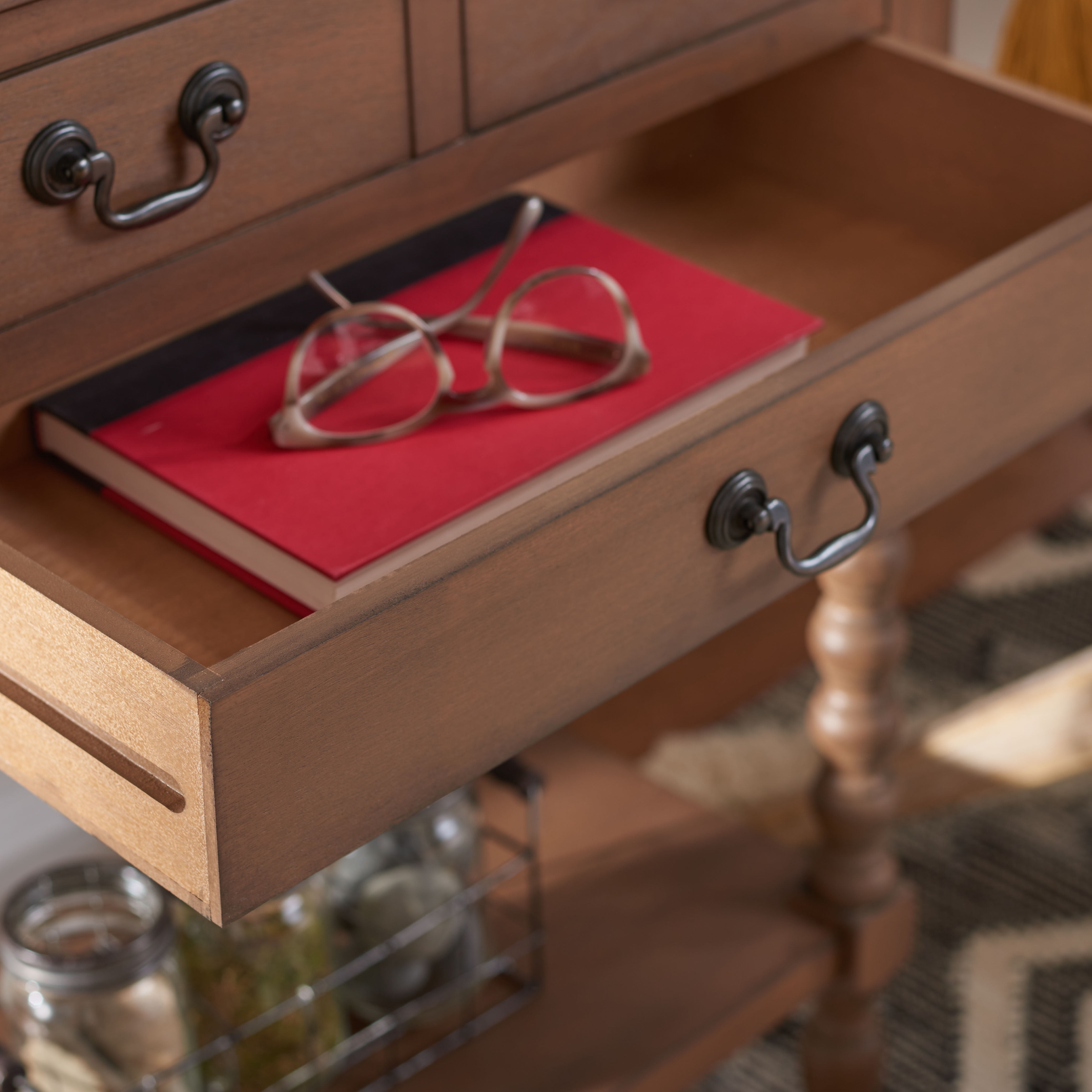 SAFAVIEH Athena French 3-Drawer Brown Wood Rectangle Console Table (23.5 in. W x 13 in. D x 29.5 in. H) - Image 11