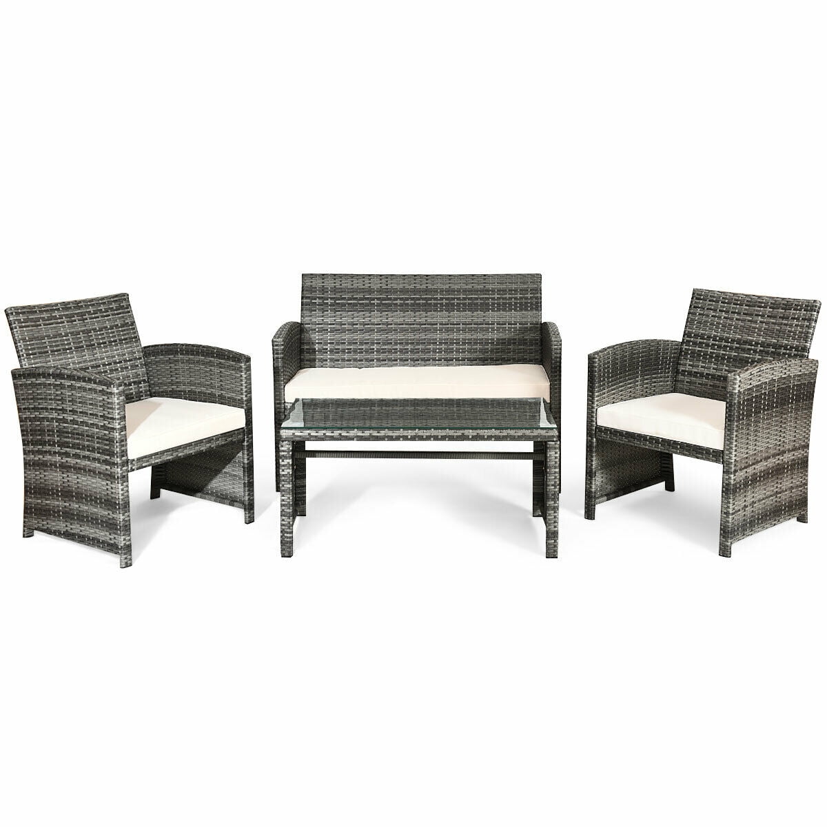 Costway 4PCS Rattan Patio Furniture Set Garden Sofa Cushioned Seat Mix Gray Wicker - Image 2