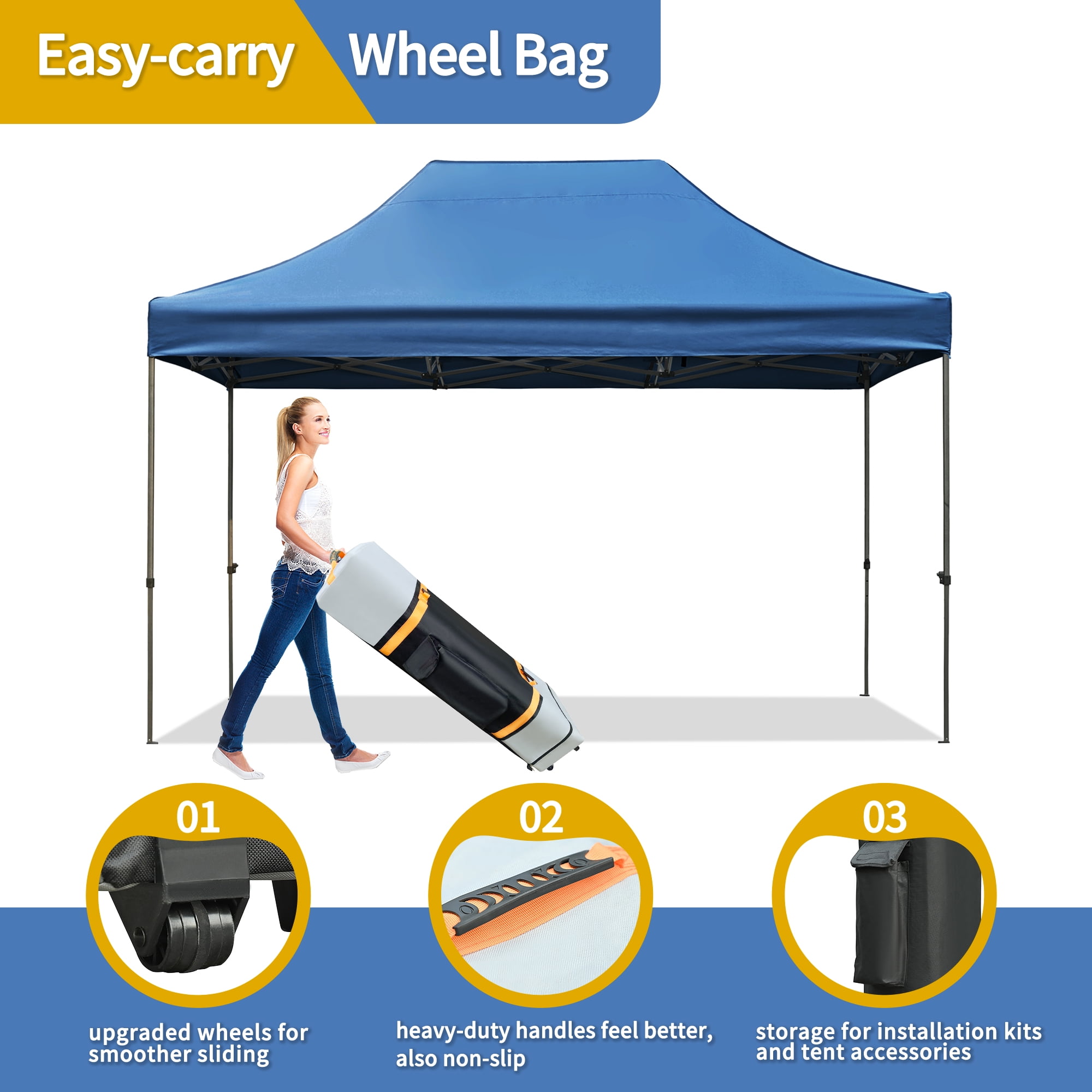 Euroco 10x15 Pop Up Canopy Tent, Heavy Duty Party Tent with 4 Sidewalls UV Waterproof Protection, 3 Height Adjustable Outdoor Canopy Tent for Weddings, Events, and Backyard Gatherings, Blue - Image 2