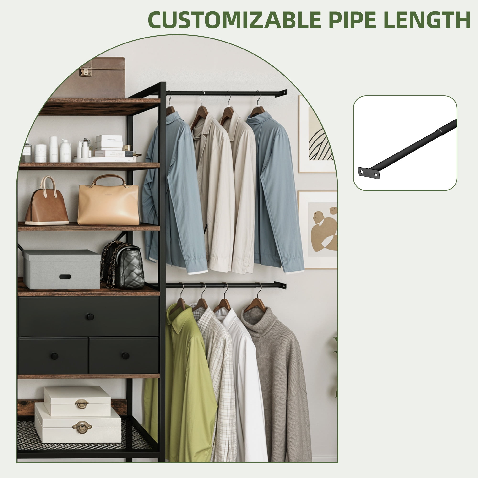 Uforic Closet System,Clothes Rack with 3 Drawers, Heavy Duty Garment Rack for Cloakroom Bedroom, Black - Image 5