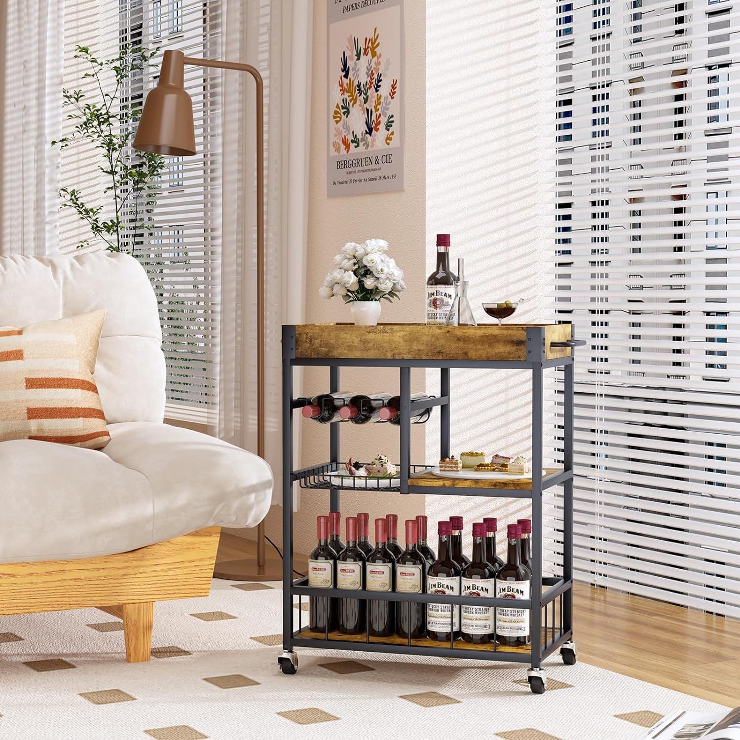 Aboxoo Vintage Style Kitchen Serving Cart with Basket - Image 2