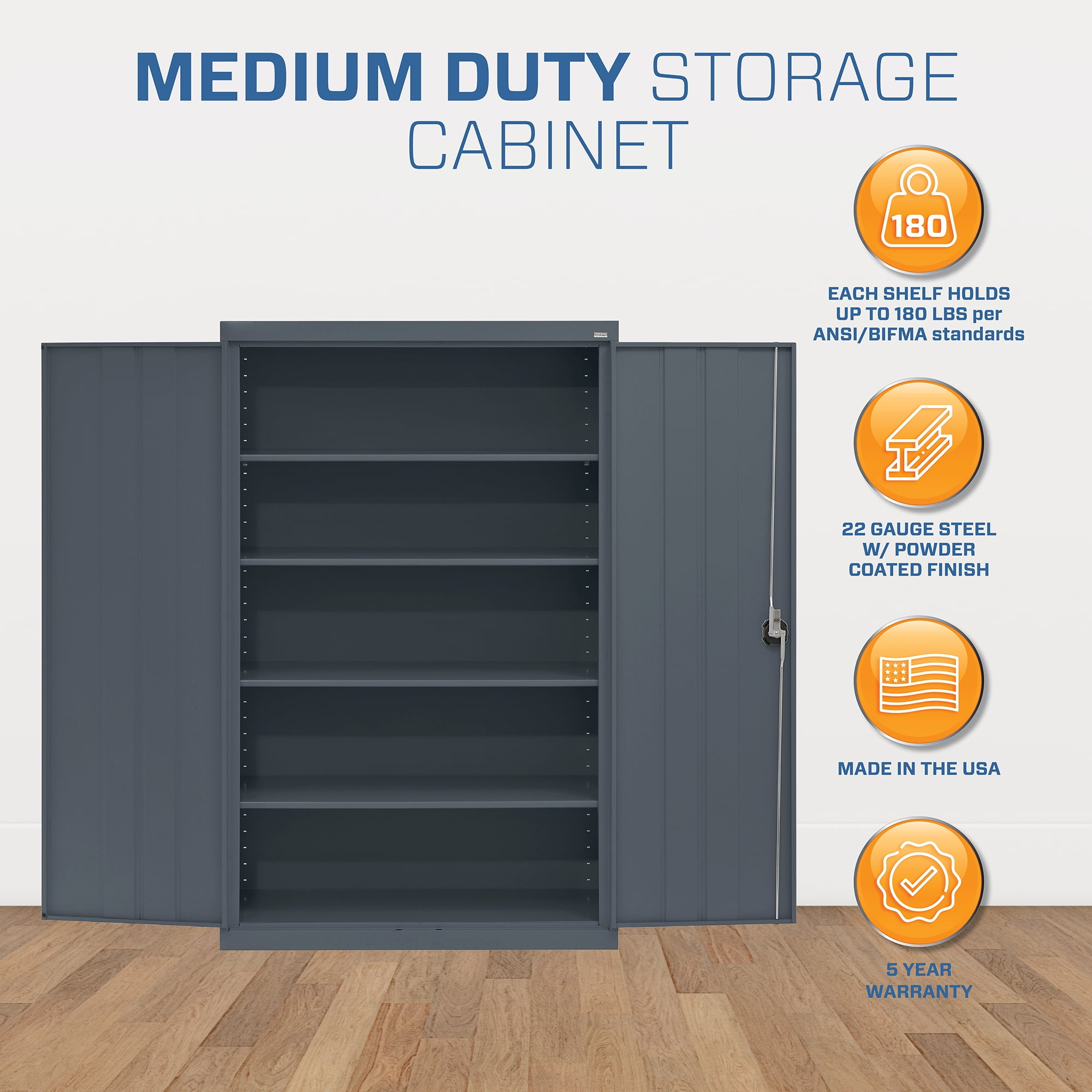 Sandusky Lee 46"W x 24"D x 72"H 5-Shelf Steel Storage Cabinet with Recessed Handle - Image 8