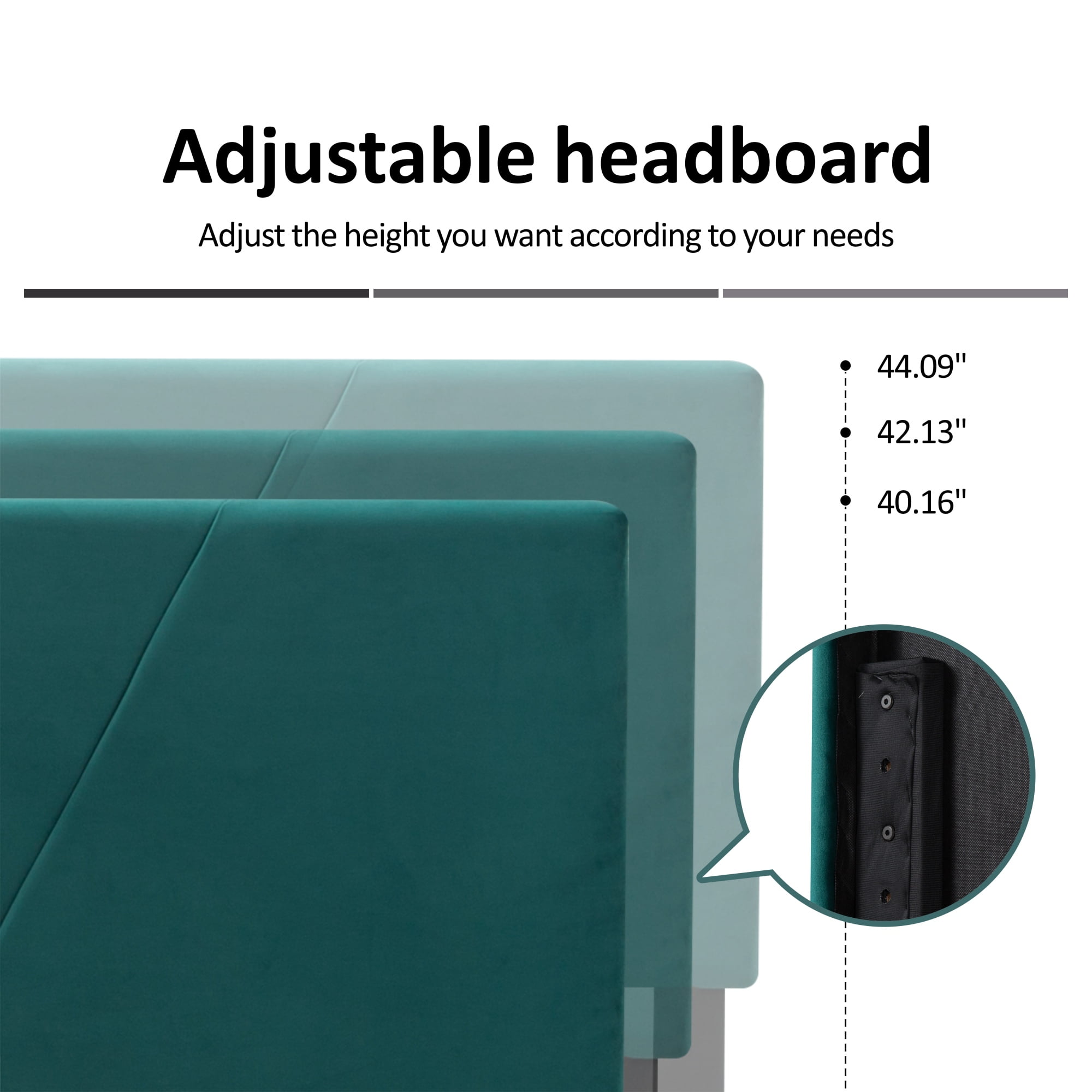 Gewnee King Size Platform Bed Frame with Upholstered Headboard, Mattress Foundation with Strong Wooden Slats Support Easy Assembly.Green - Image 3