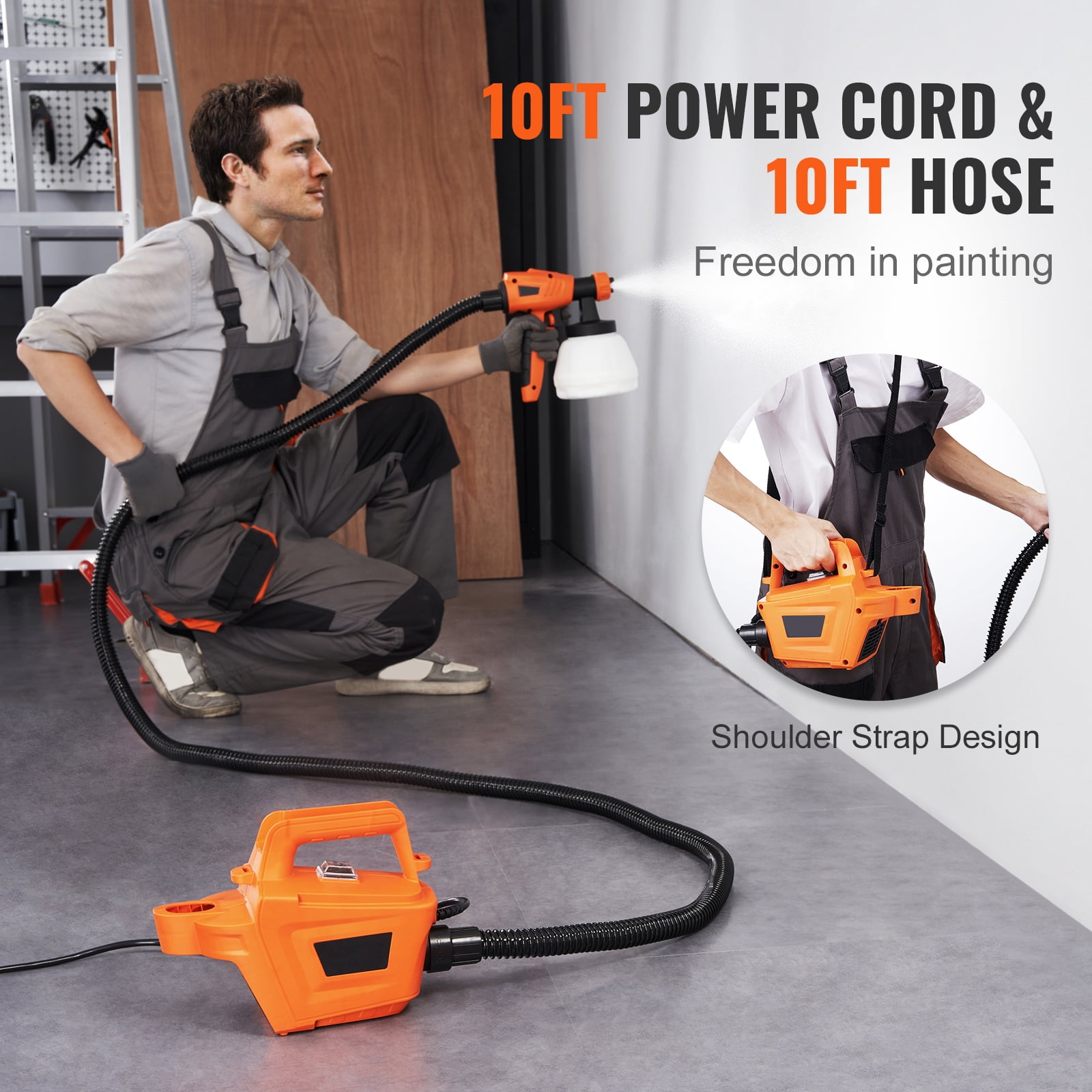 KFFKFF Paint Sprayer, 500W HVLP Electric Spray Paint Gun with 10FT Air Hose, 1300ML, 4 Nozzles, 3 Patterns, Paint Sprayer for House Painting Home Interior & Exterior Walls, Ceiling, Fence - Image 2