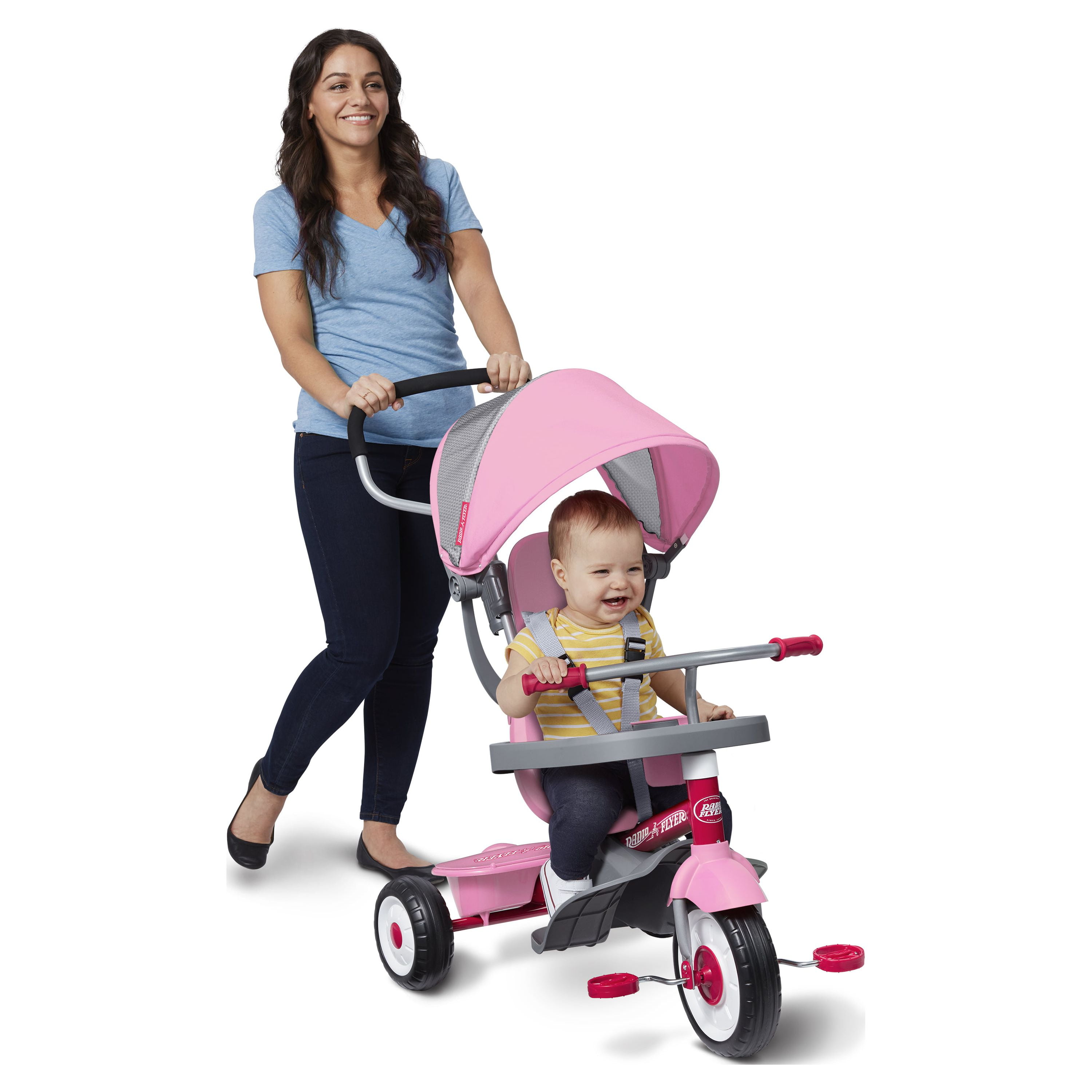 Radio Flyer 4-in-1 Stroll 'N Trike Infant and Toddler Tricycle Stroller, Pink - Image 6