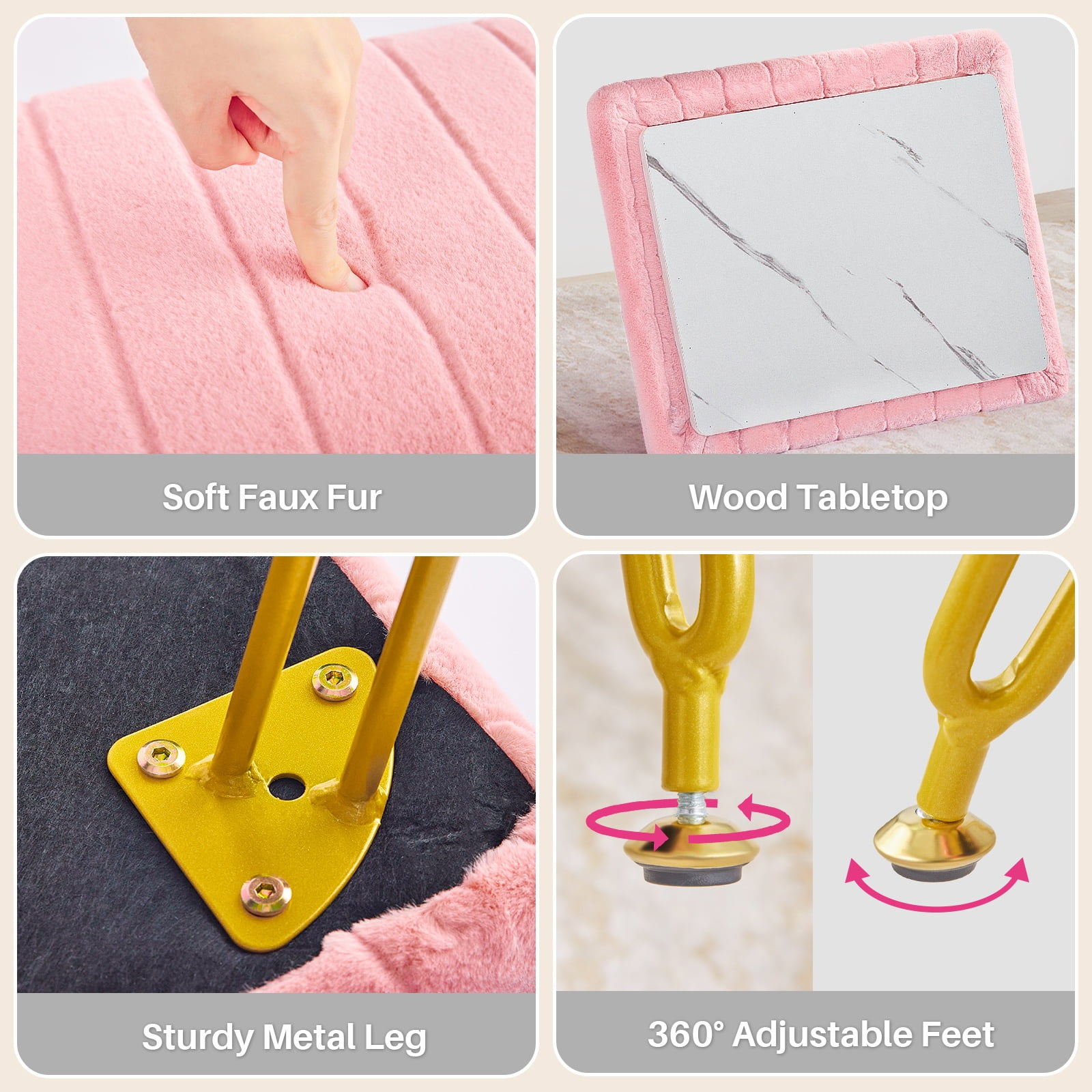 Redlife Vanity Stool Chair with Storage Faux Fur Makeup Ottoman Small Dresser Chair for Bedroom - Image 8