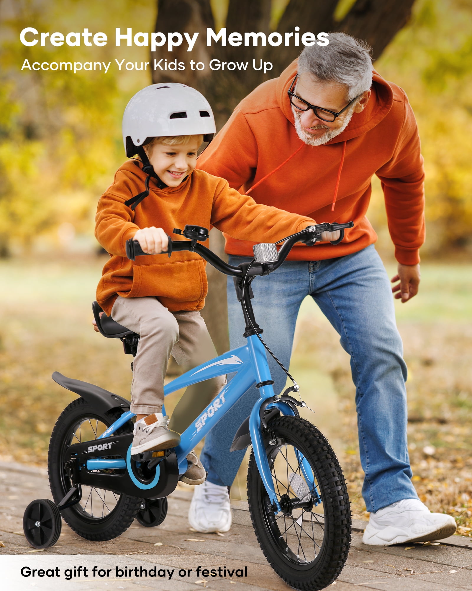 Naipo 14 Inch Kids Bike Girls and Boys Blue Bike with Removable Training Wheels - Image 9