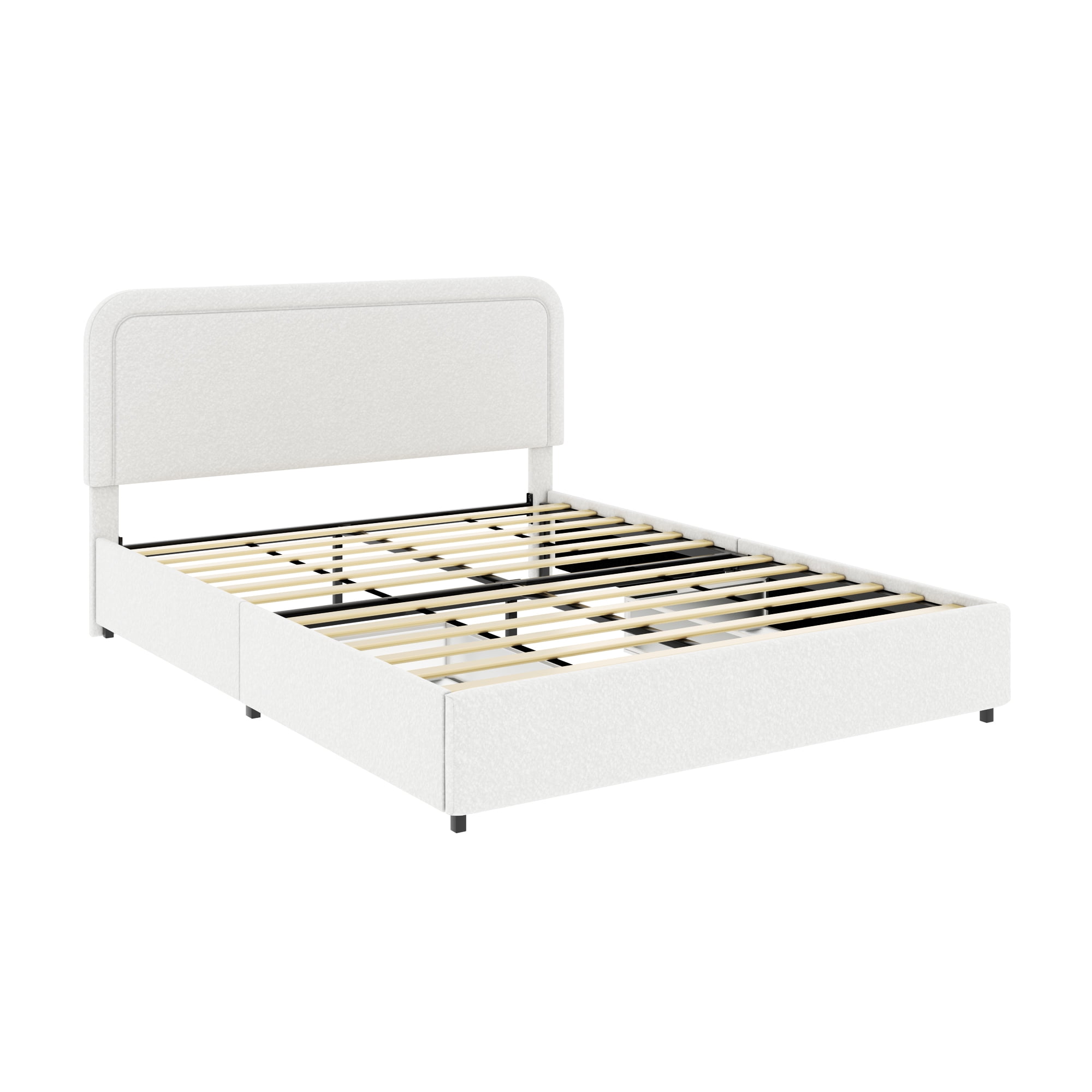 Miniyam Queen Size Upholstered Bed with 4 Drawers & Stitched Tufted Headboard for Adult, White - Image 6
