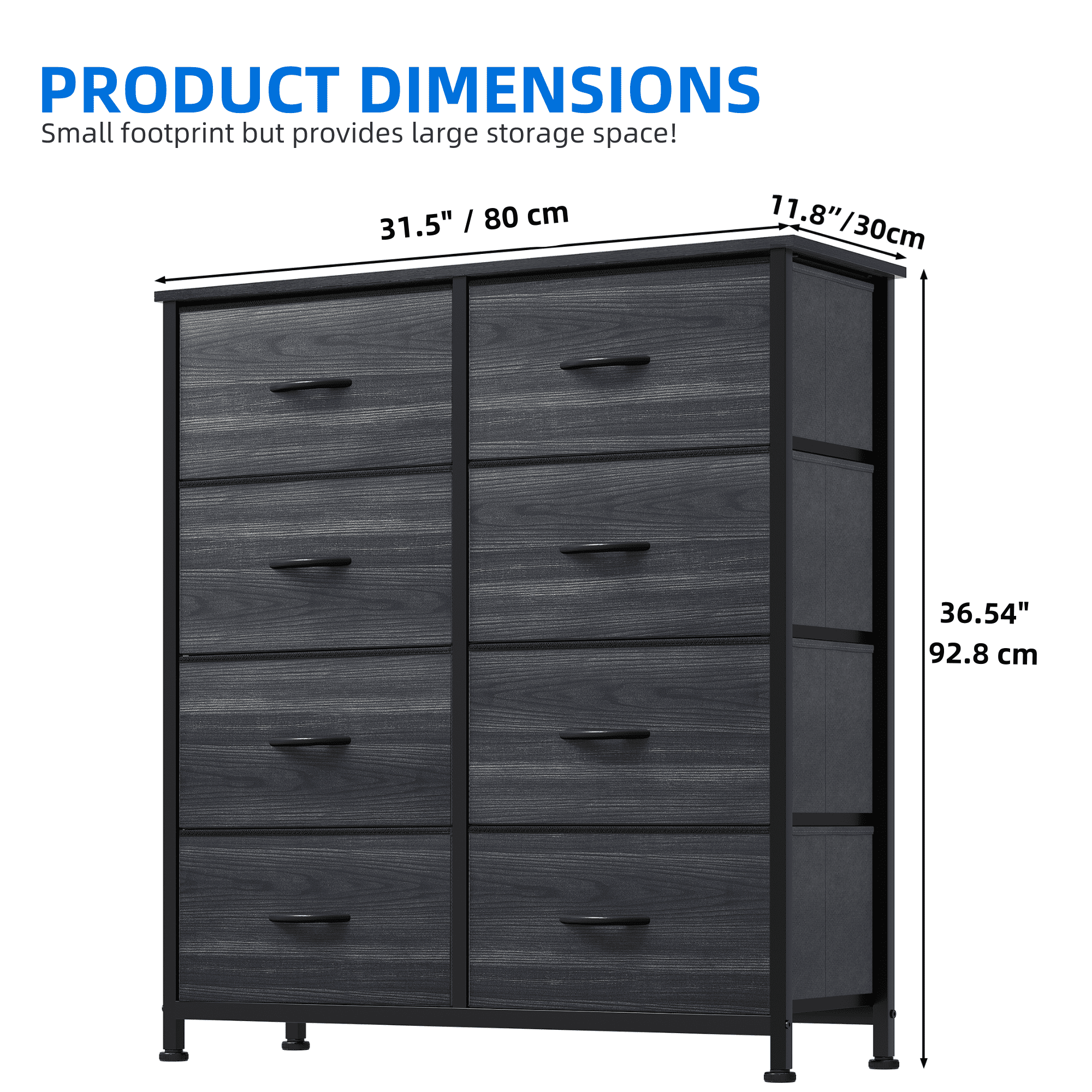 Uforic 8-Drawer Dresser with Wooden Top & Steel Frame, Storage Chest for Bedroom, Charcoal Black - Image 3