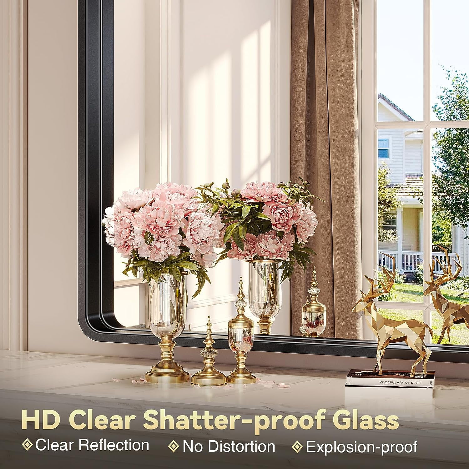 Black Bathroom Mirrors Wall Mirror 22x28 Inch, Modern Bathroom Vanity Wall Mirror with Rectangular Metal Frame & Round Corner for Living Room Bedroom Bathroom, Explosion-proof HD Glass - Image 5