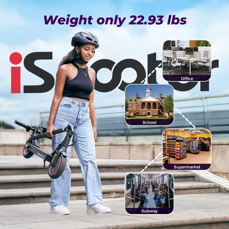 iScooter Electric Scooter for Adults, 21.7 Miles Max Range with 21 MPH Top, 350W Foldable Commuting Electric Scooter, 3-Speed & Cruise Control Escooter Teens, UL2272 Tested - Image 6