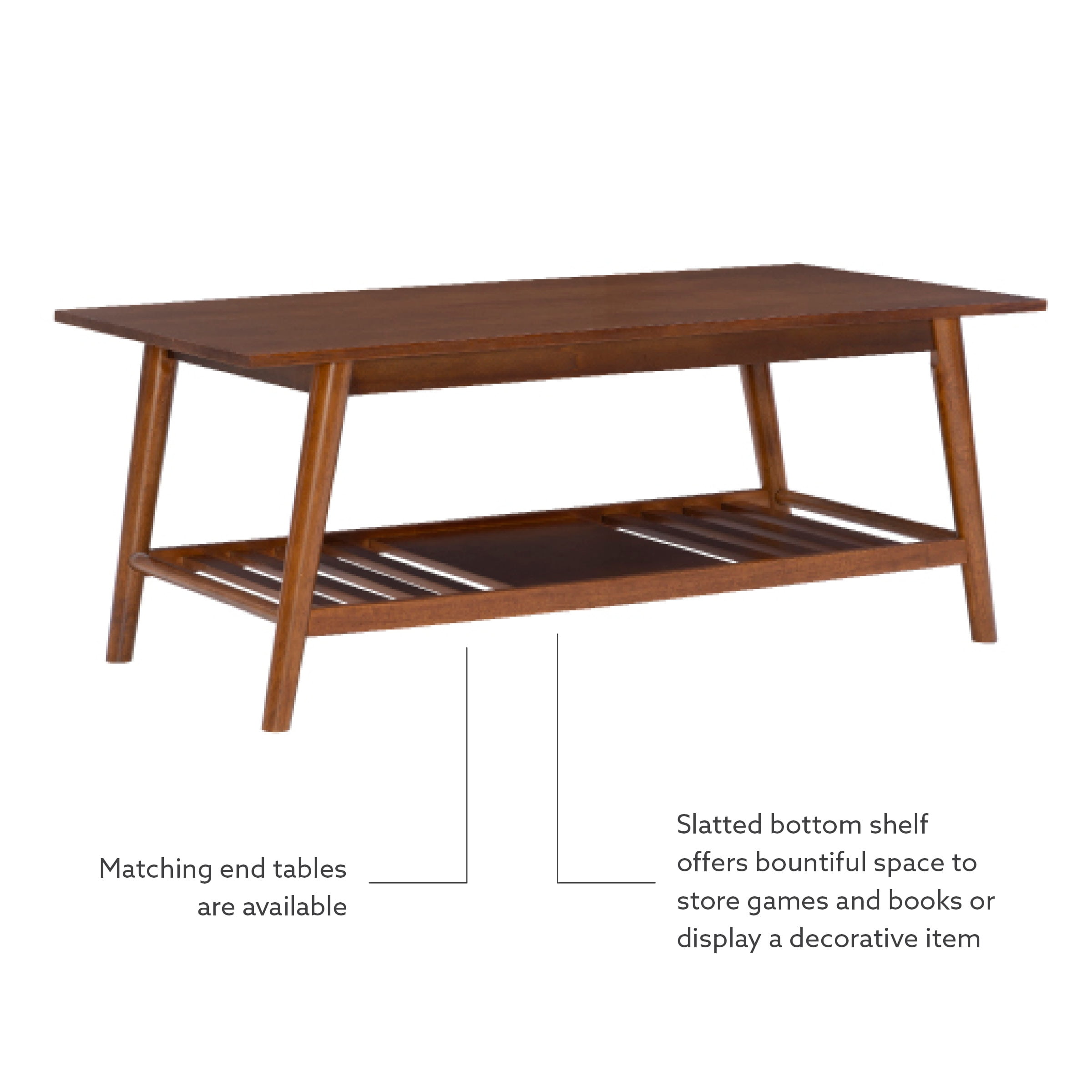 Linon Ashville Mid-Century Coffee Table with Shelf, Walnut - Image 8