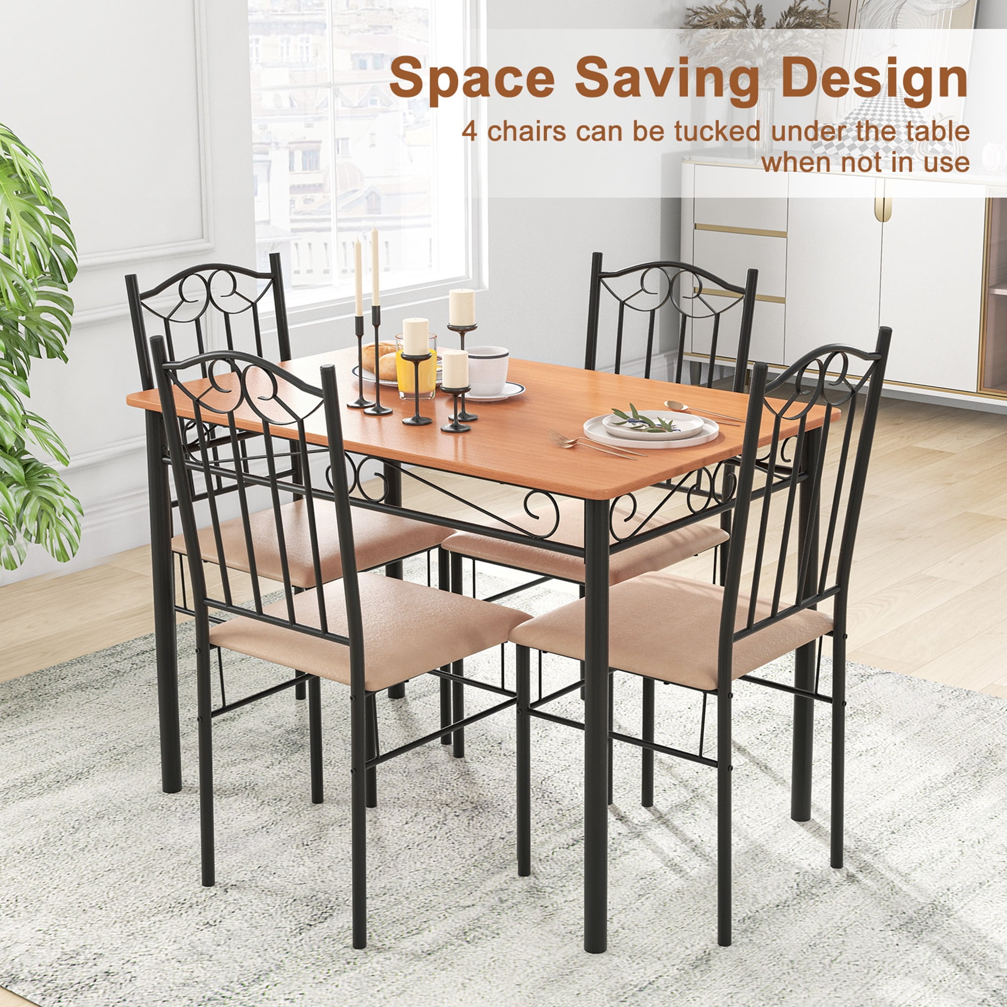 Costway 5 PCS Dining Set Wood Metal 30" Table & 4 Chairs Upholstered Kitchen Breakfast Furniture - Image 5